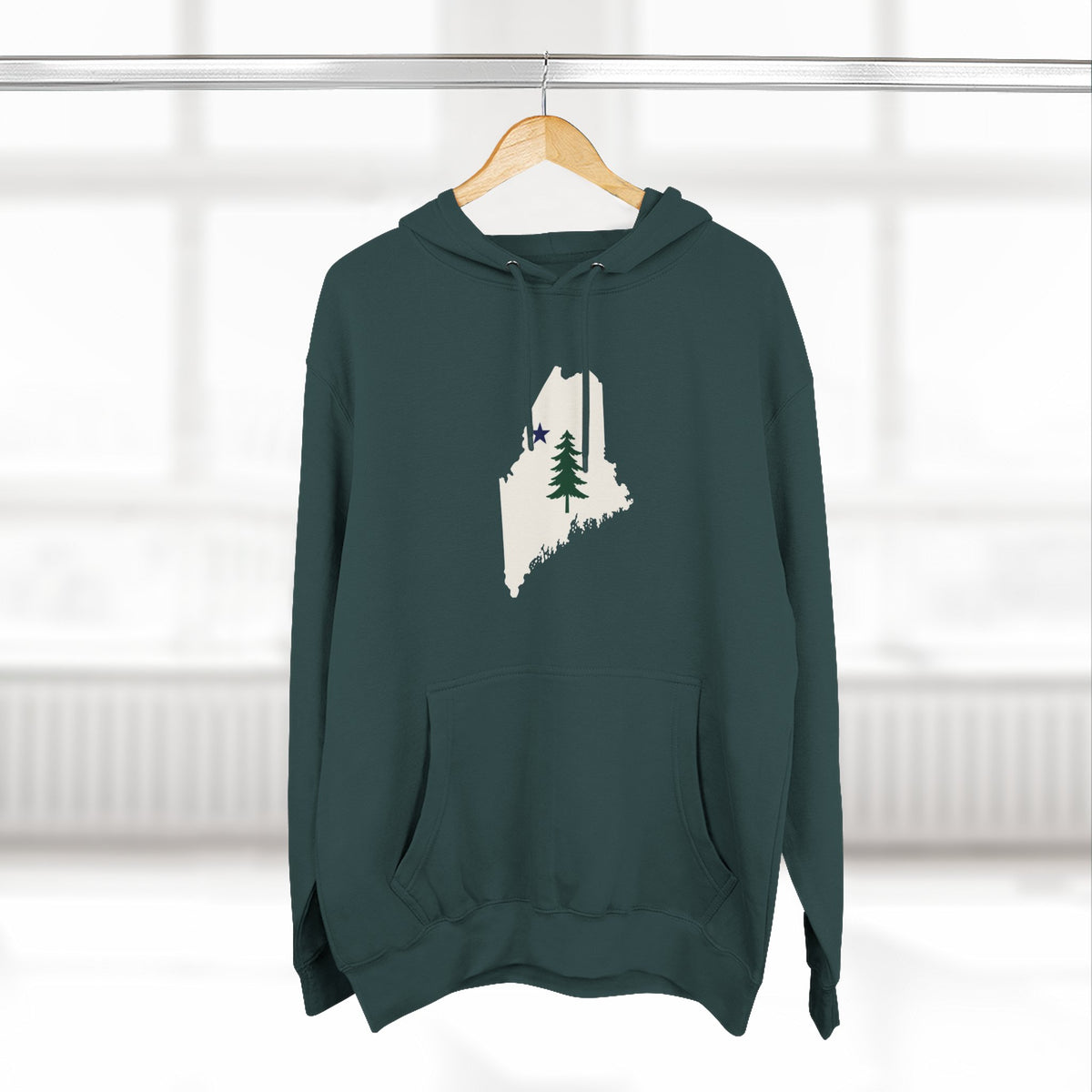 Maine Pine Tree Hoodie – Rustic State Outline Fleece Pullover