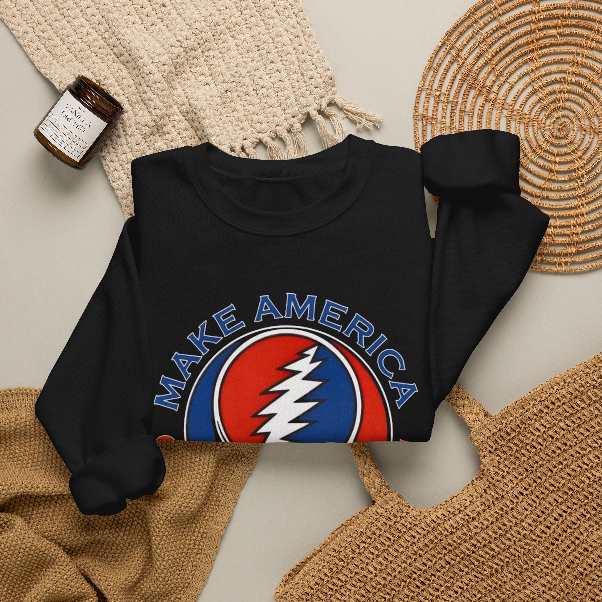 Make America Grateful Again Skull Crewneck Sweatshirt | Grateful Dead Steal Your Face Logo