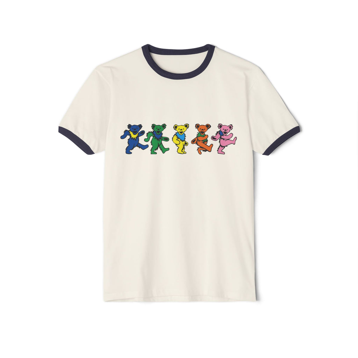 Dancing Rainbow Bears T-Shirt | Retro Grateful Dead Style Ringer Tee