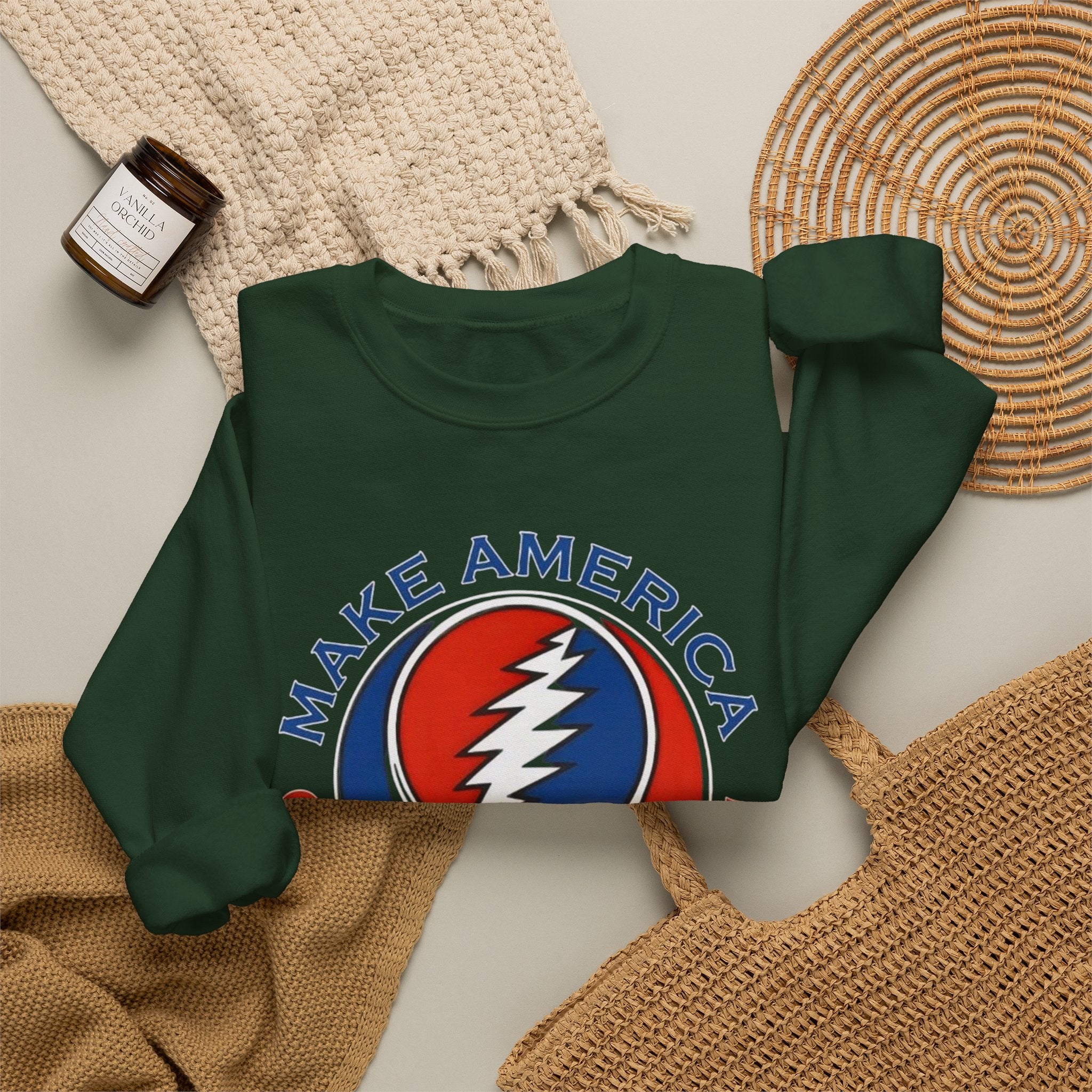 Make America Grateful Again Skull Crewneck Sweatshirt | Grateful Dead Steal Your Face Logo