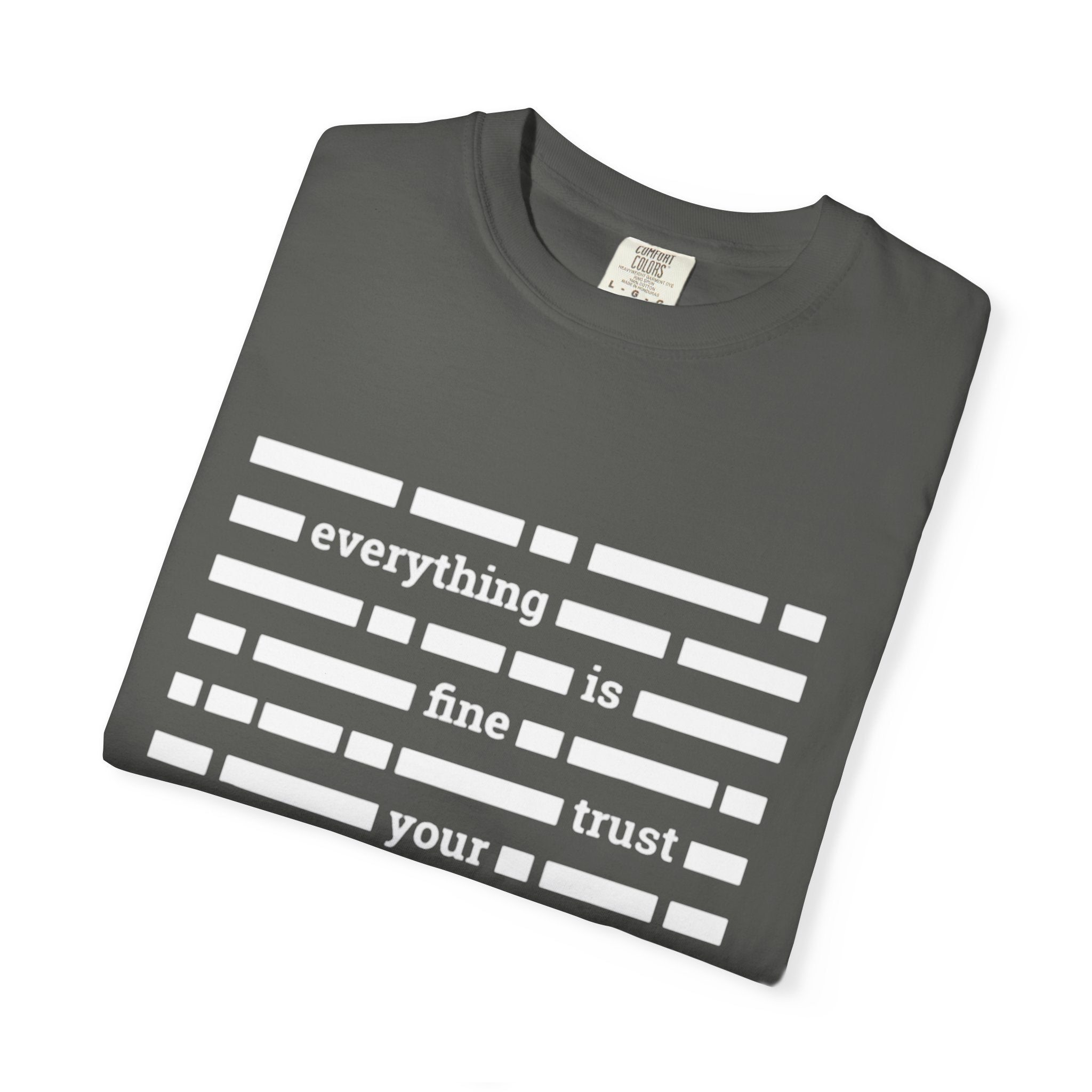 redacted text 'everything is fine trust your government' T-Shirt | Censored Message Tee
