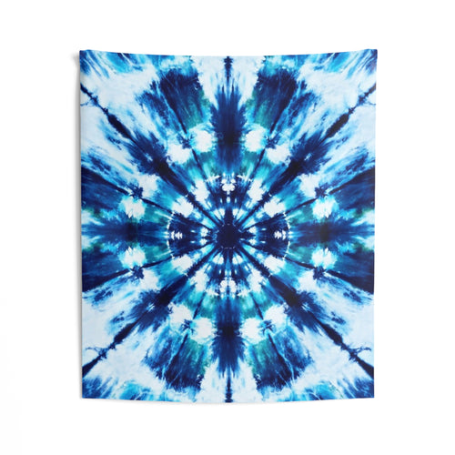 Blue Tie Dye Mandala Indoor Wall Tapestry | Boho Hippie Decor