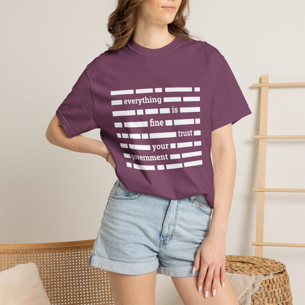 redacted text 'everything is fine trust your government' T-Shirt | Censored Message Tee