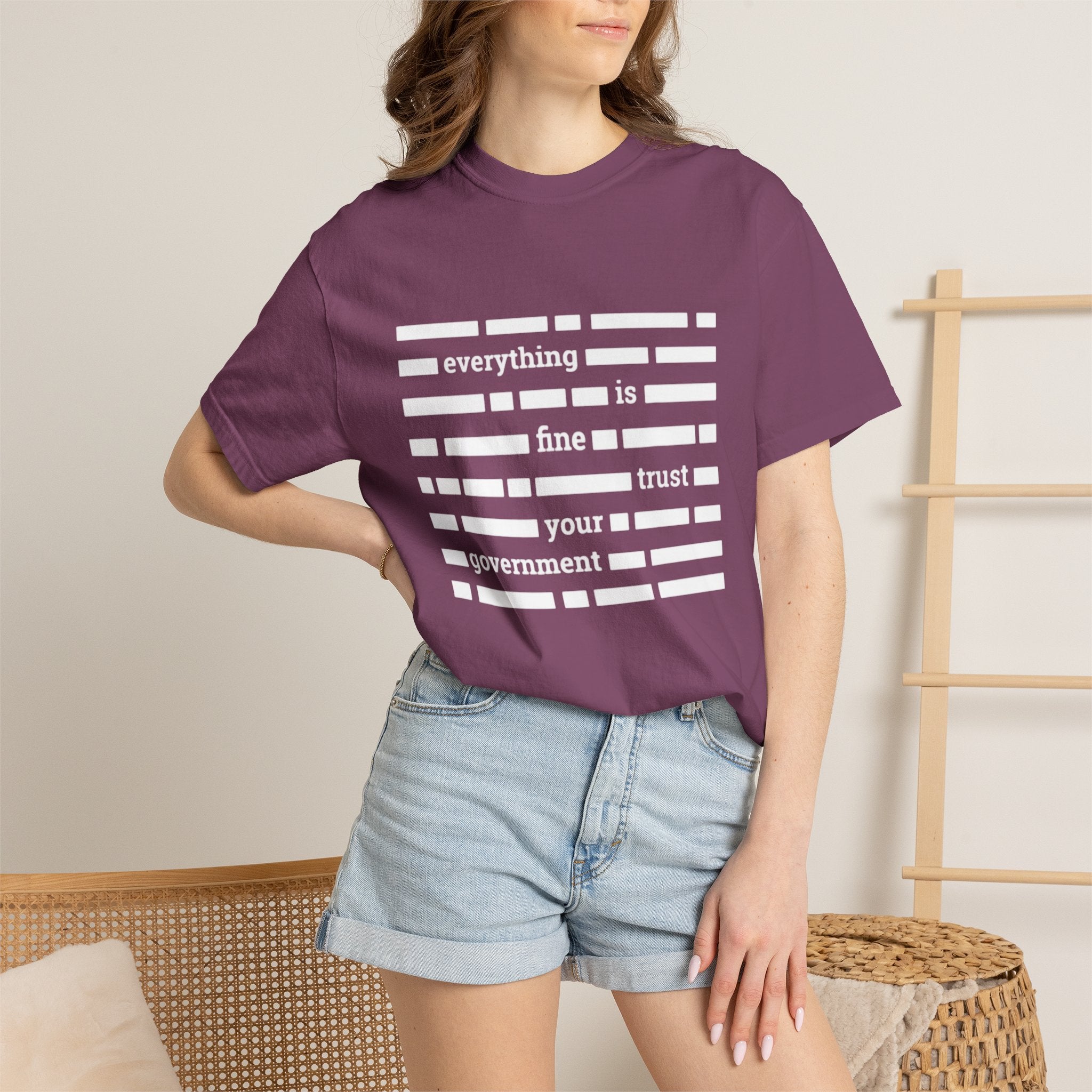 redacted text 'everything is fine trust your government' T-Shirt | Censored Message Tee