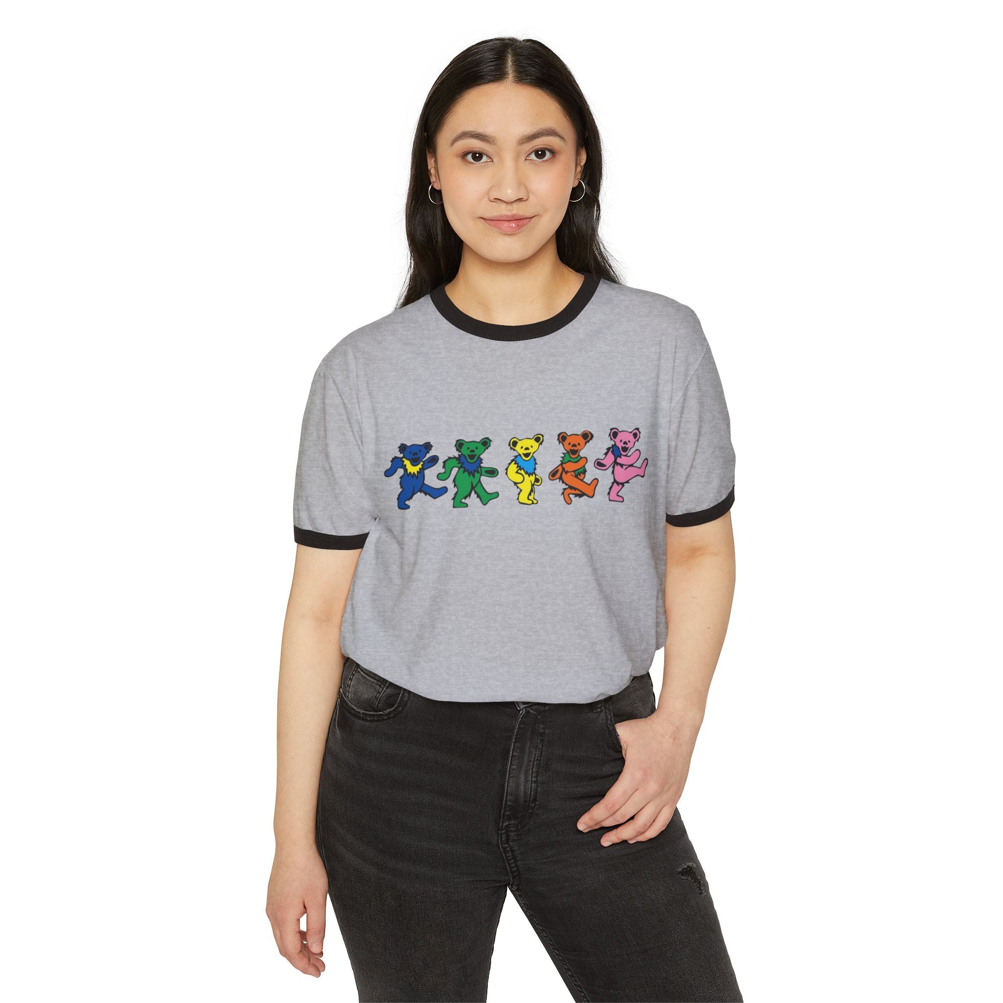 Dancing Rainbow Bears T-Shirt | Retro Grateful Dead Style Ringer Tee