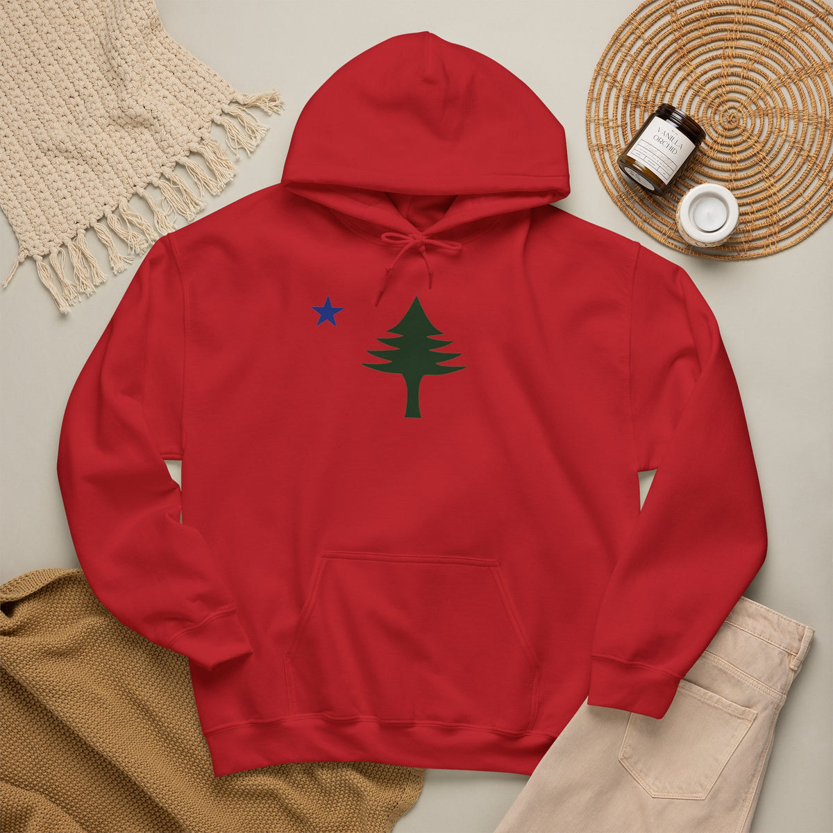 Maine State Flag Pine Tree Hoodie | Minimalist Evergreen Silhouette