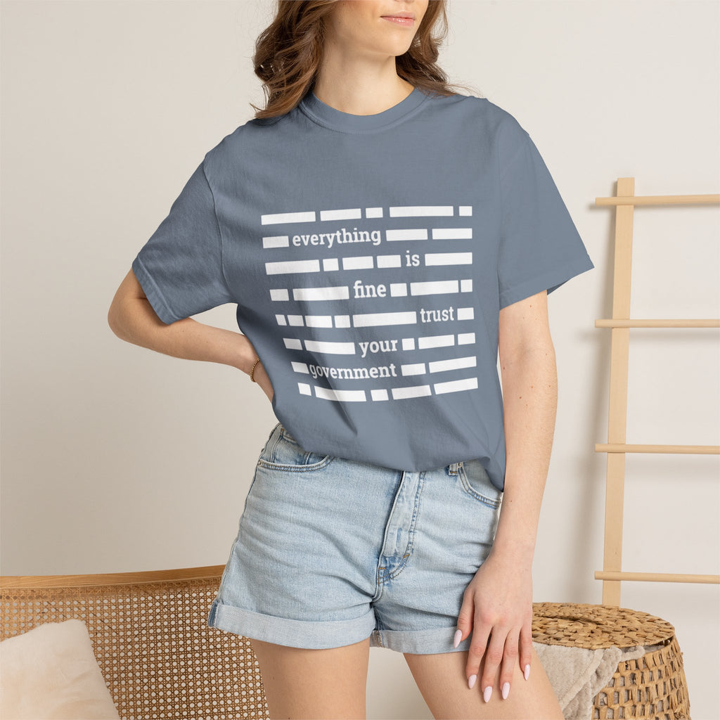 redacted text 'everything is fine trust your government' T-Shirt | Censored Message Tee