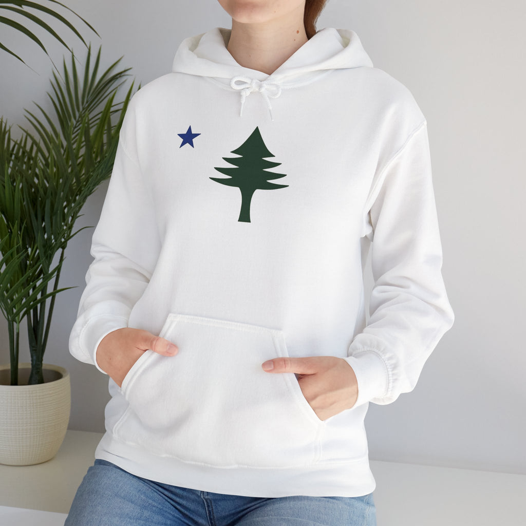 Maine State Flag Pine Tree Hoodie | Minimalist Evergreen Silhouette