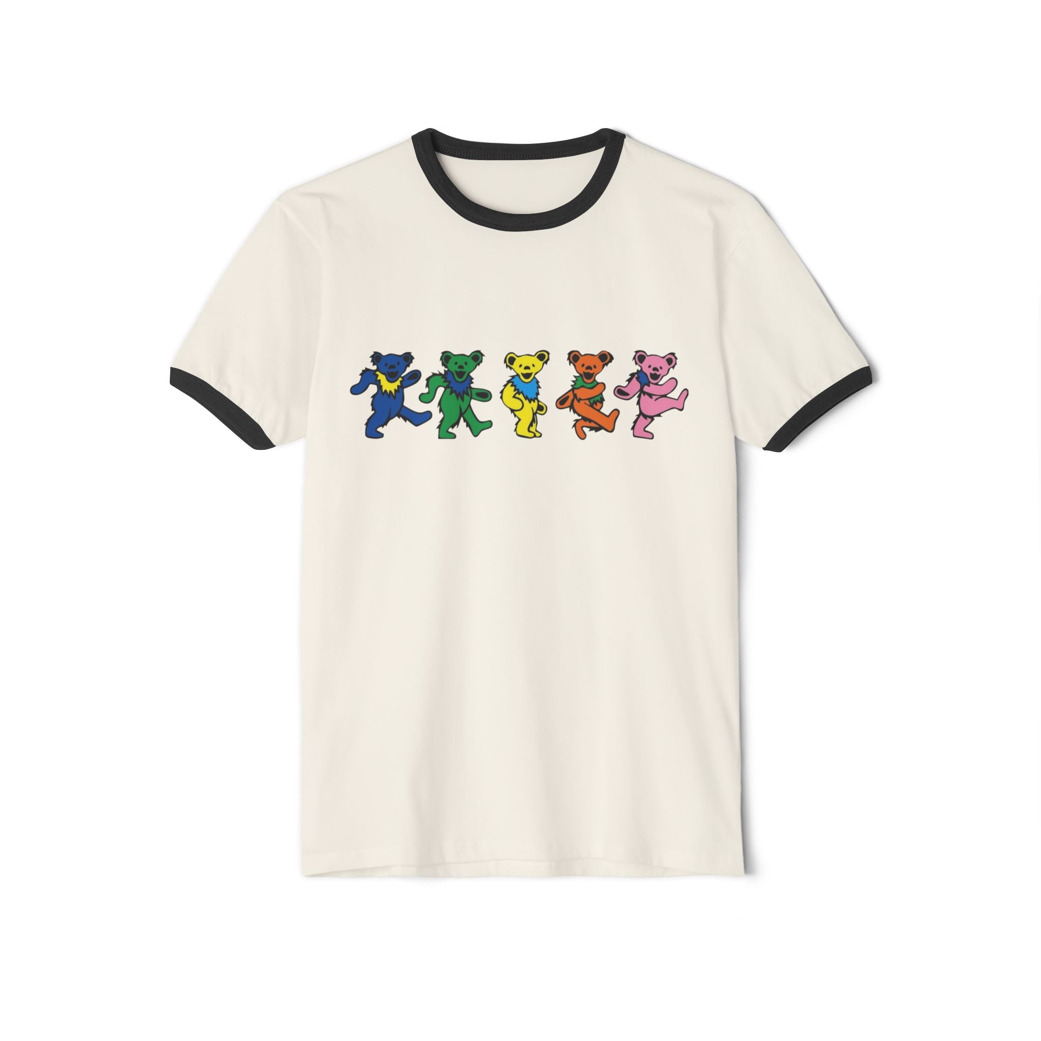 Dancing Rainbow Bears T-Shirt | Retro Grateful Dead Style Ringer Tee