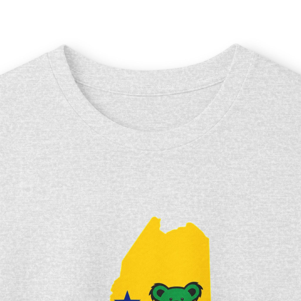 Maine Grateful Dead Bear Long Sleeve Tee — Retro Dancing Bear on Yellow State Silhouette