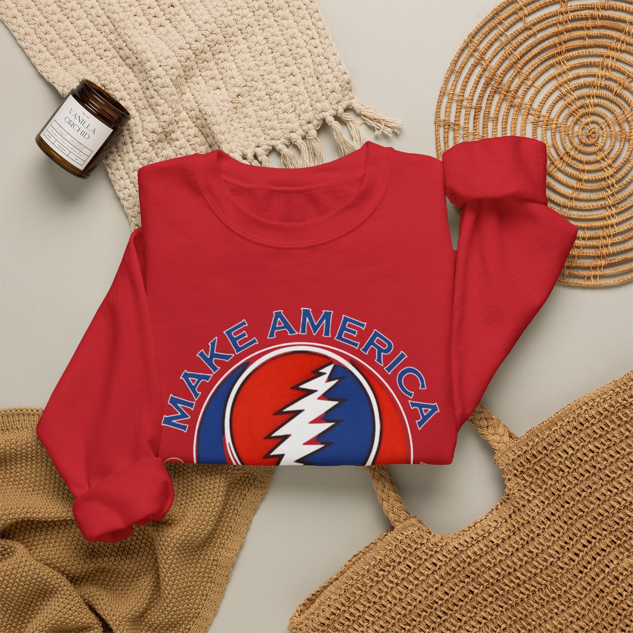 Make America Grateful Again Skull Crewneck Sweatshirt | Grateful Dead Steal Your Face Logo