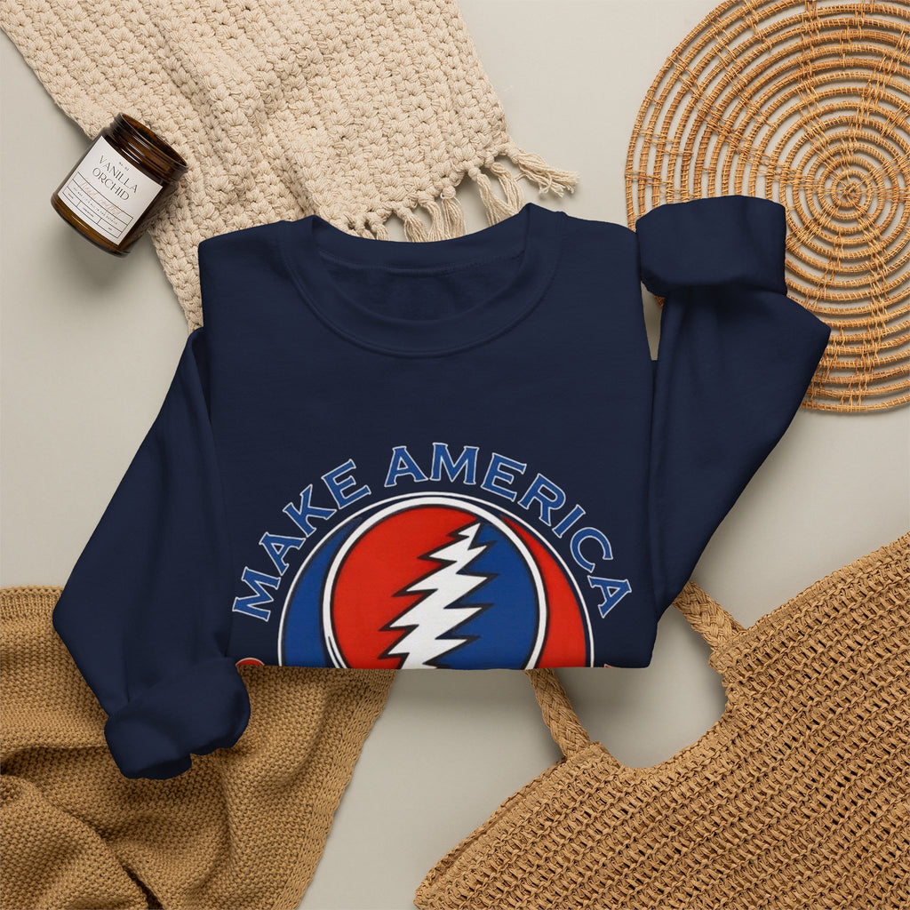 Make America Grateful Again Skull Crewneck Sweatshirt | Grateful Dead Steal Your Face Logo