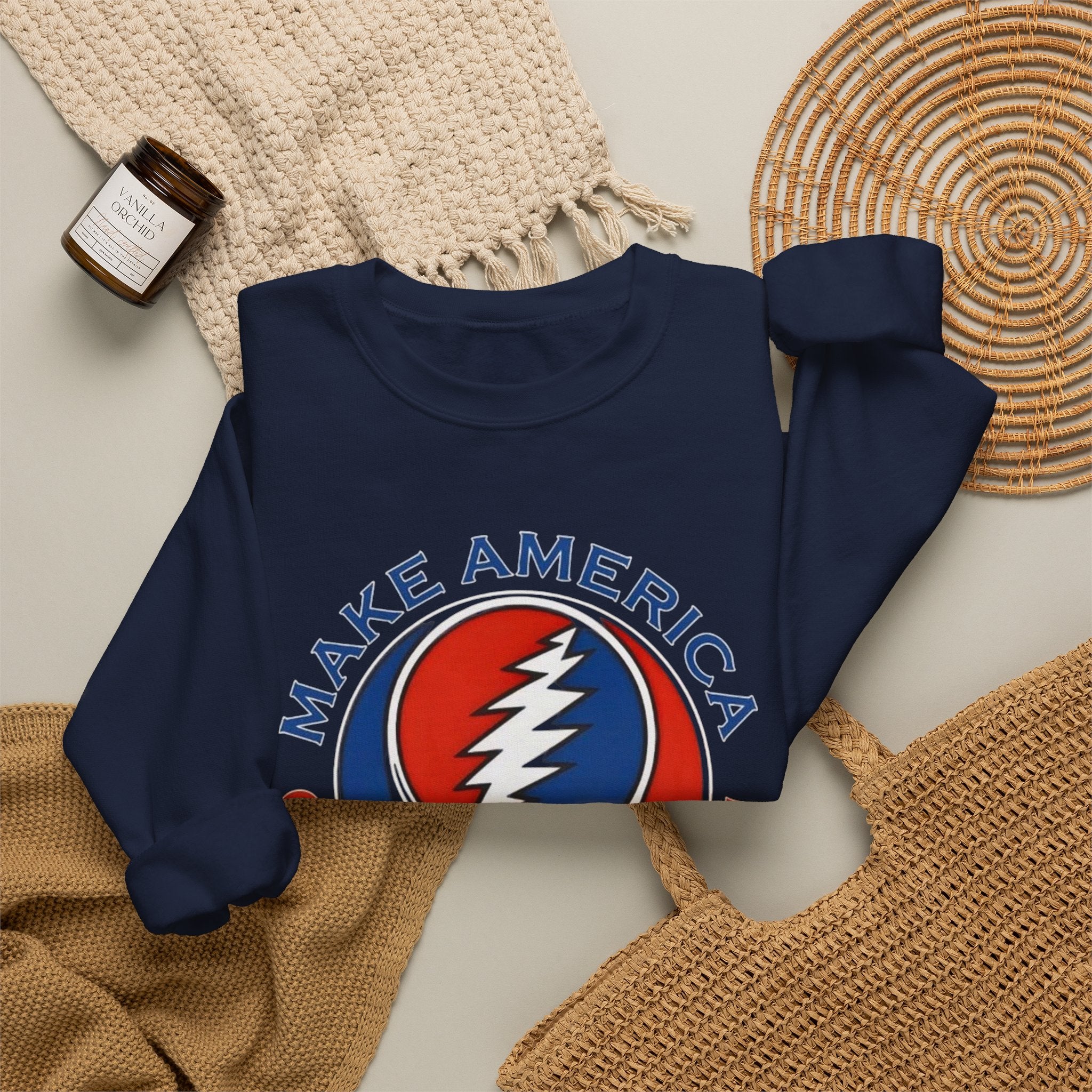Make America Grateful Again Skull Crewneck Sweatshirt | Grateful Dead Steal Your Face Logo