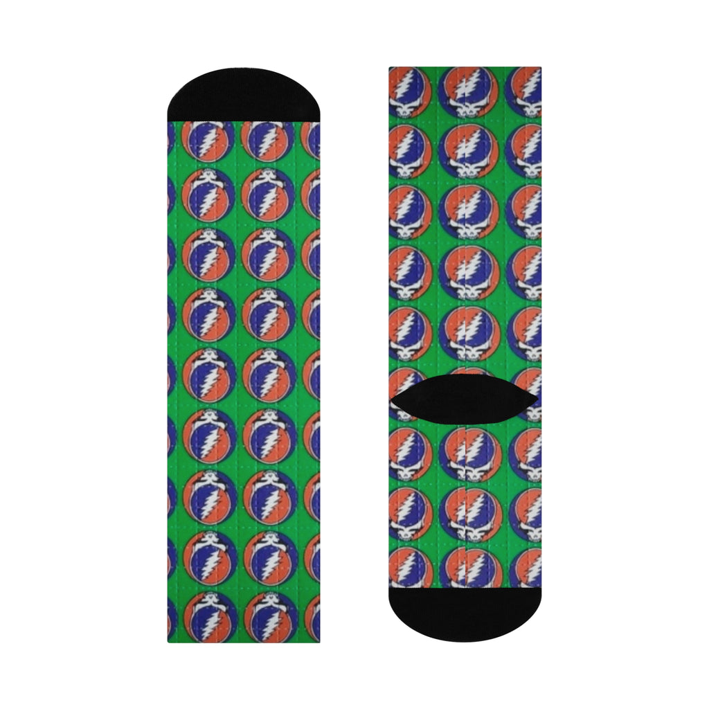 Grateful Dead Steal Your Face Pattern Cushioned Crew Socks | Band Logo Music Socks
