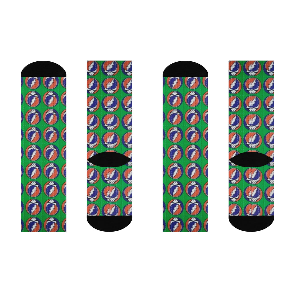 Grateful Dead Steal Your Face Pattern Cushioned Crew Socks | Band Logo Music Socks