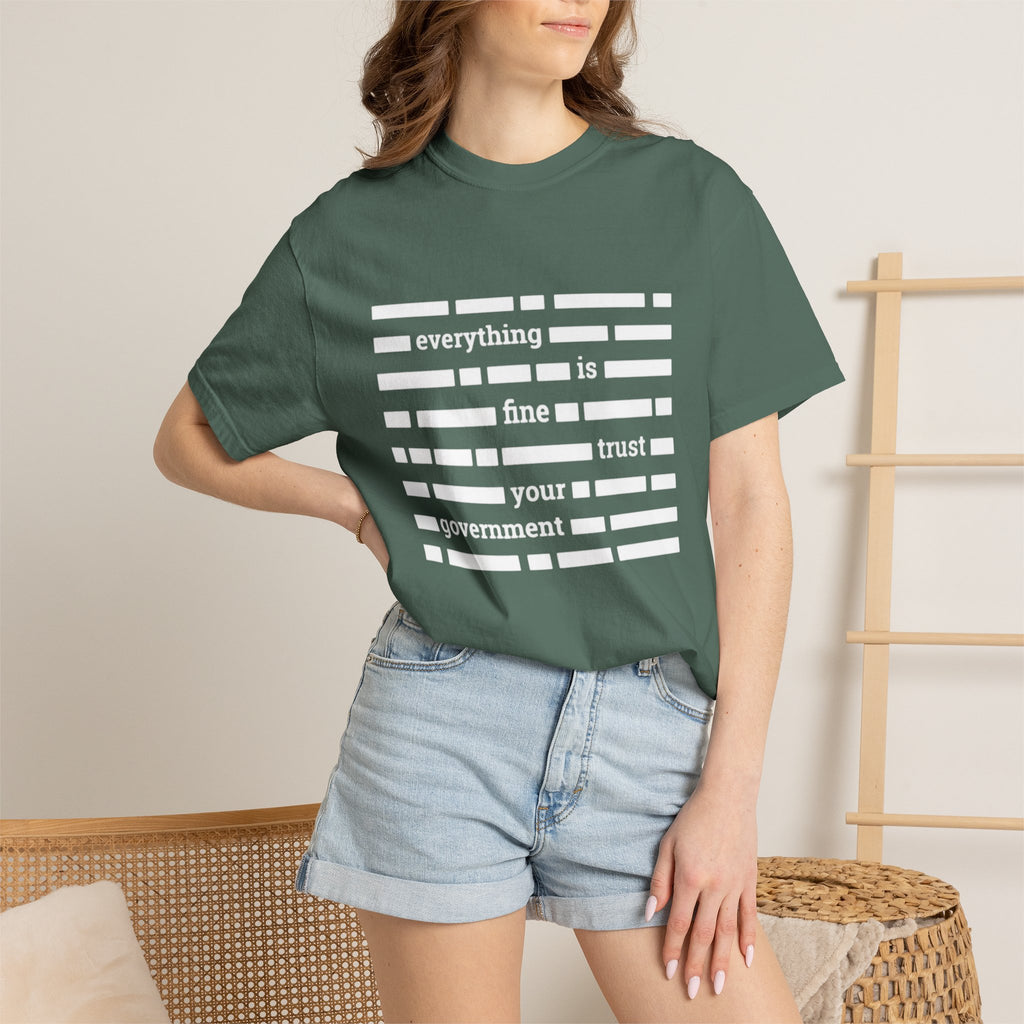 redacted text 'everything is fine trust your government' T-Shirt | Censored Message Tee