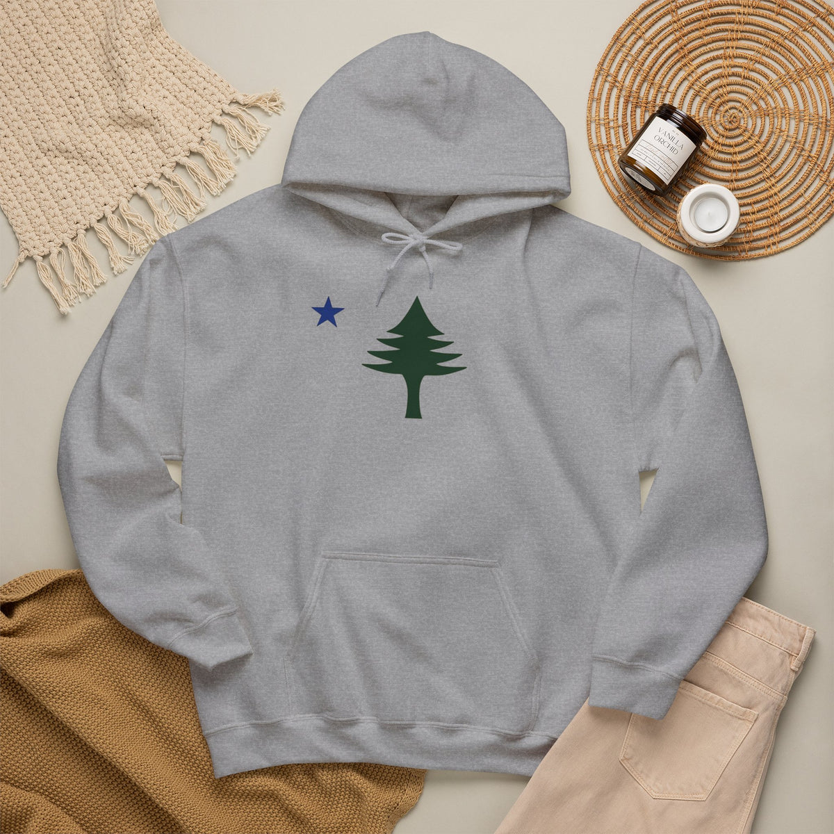 Maine State Flag Pine Tree Hoodie | Minimalist Evergreen Silhouette