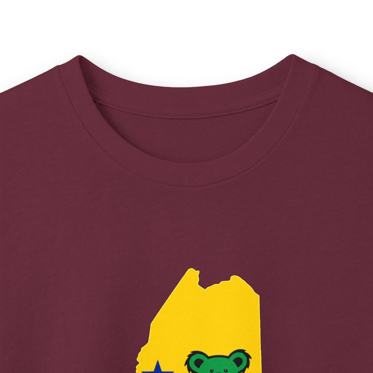 Maine Grateful Dead Bear Long Sleeve Tee — Retro Dancing Bear on Yellow State Silhouette