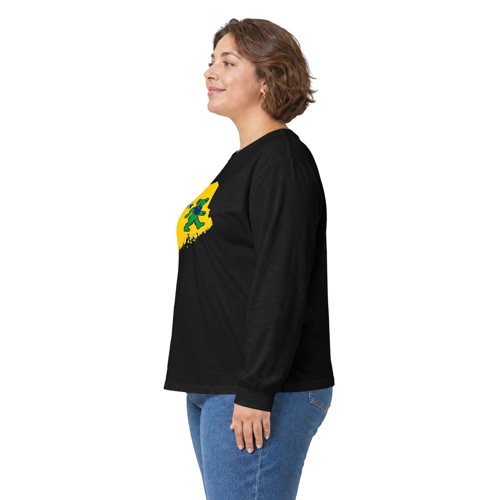 Maine Grateful Dead Bear Long Sleeve Tee — Retro Dancing Bear on Yellow State Silhouette