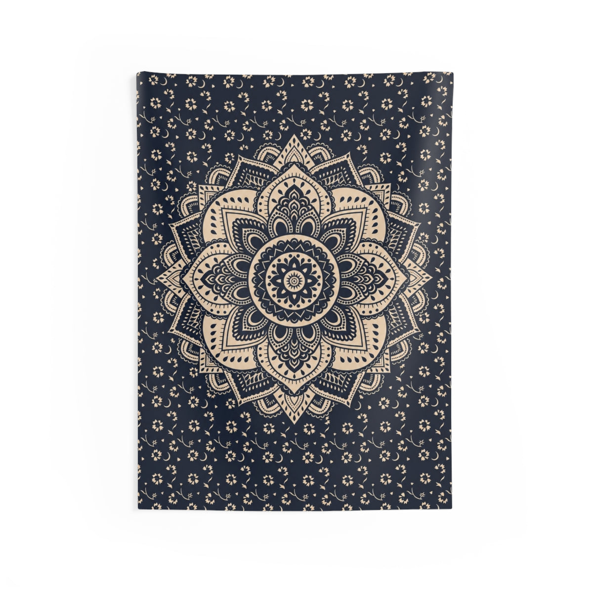 Mandala Wall Tapestry — Navy Boho Floral Decor