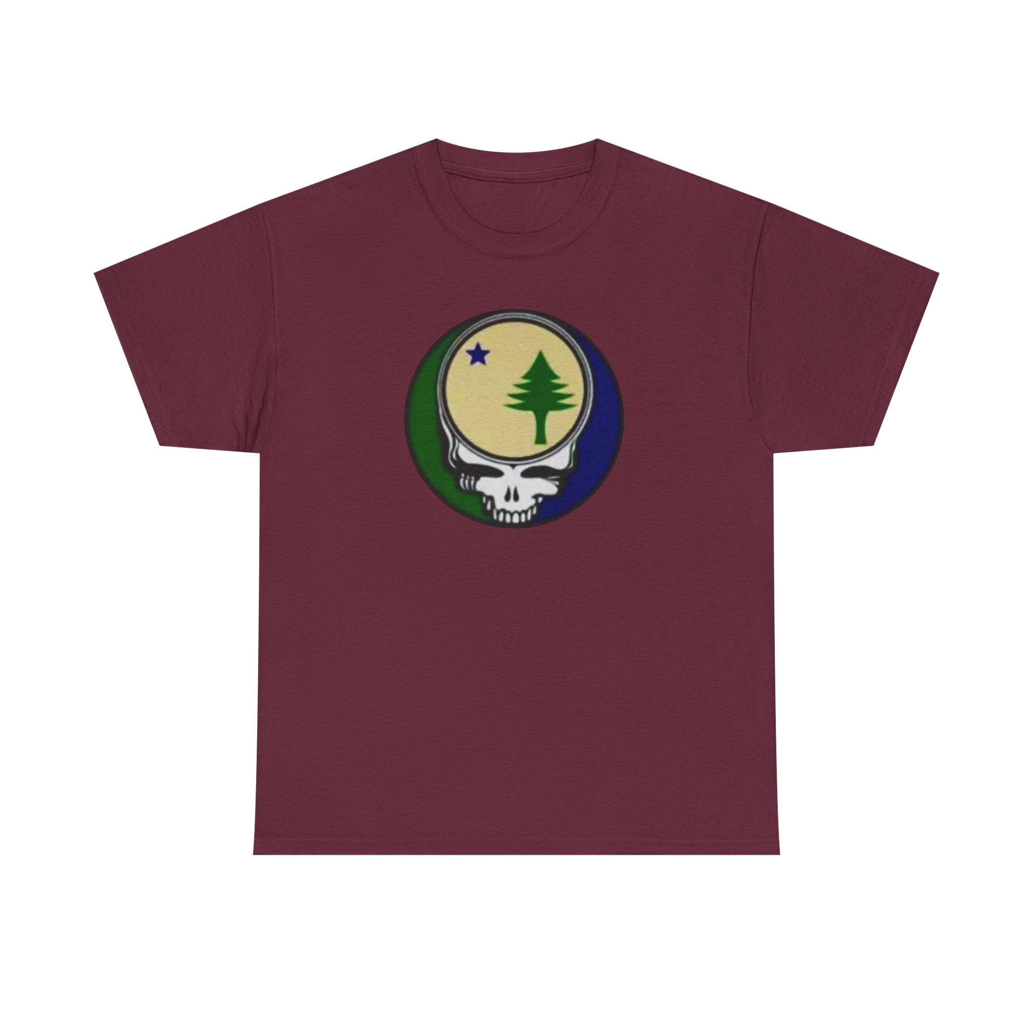 Maine Flag Stealie Grateful Dead Style T-Shirt | Nature Skull Tee
