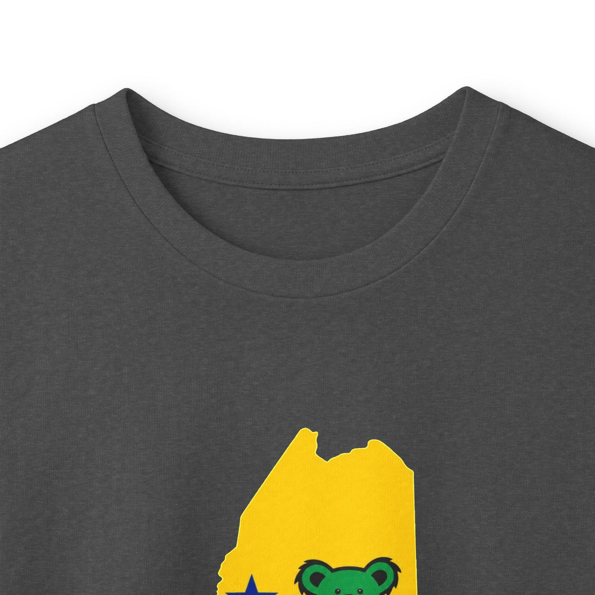 Maine Grateful Dead Bear Long Sleeve Tee — Retro Dancing Bear on Yellow State Silhouette