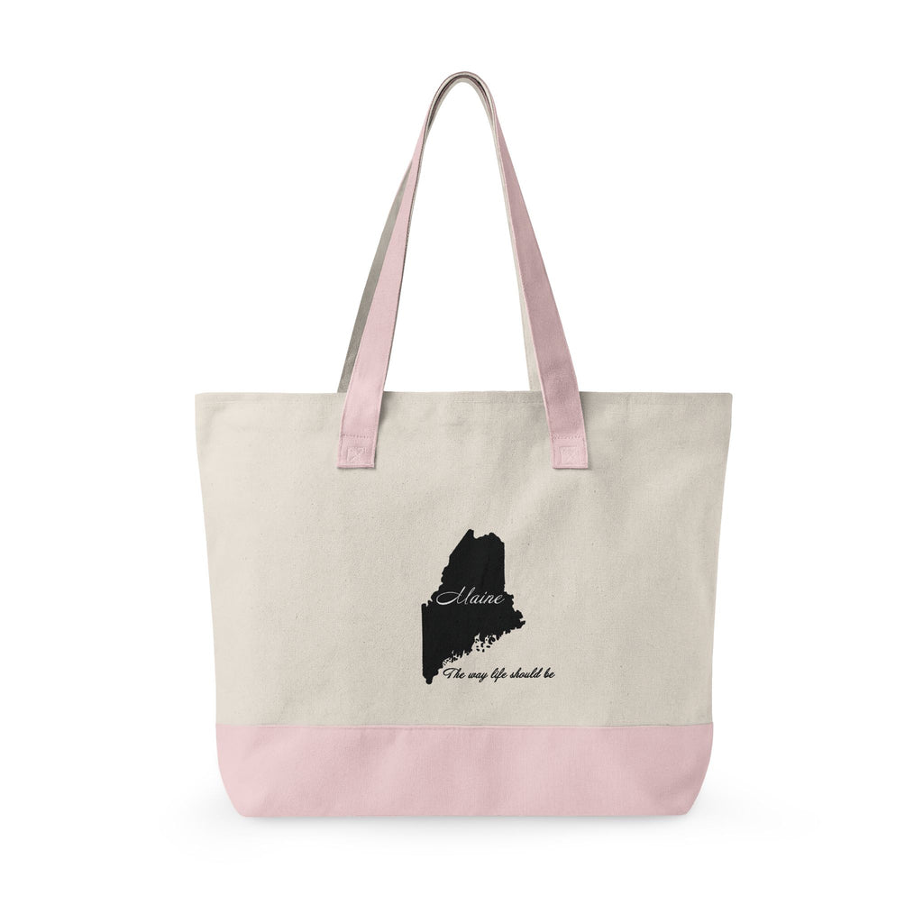 Maine State Silhouette Zippered Canvas Tote | Maine map, coastline script