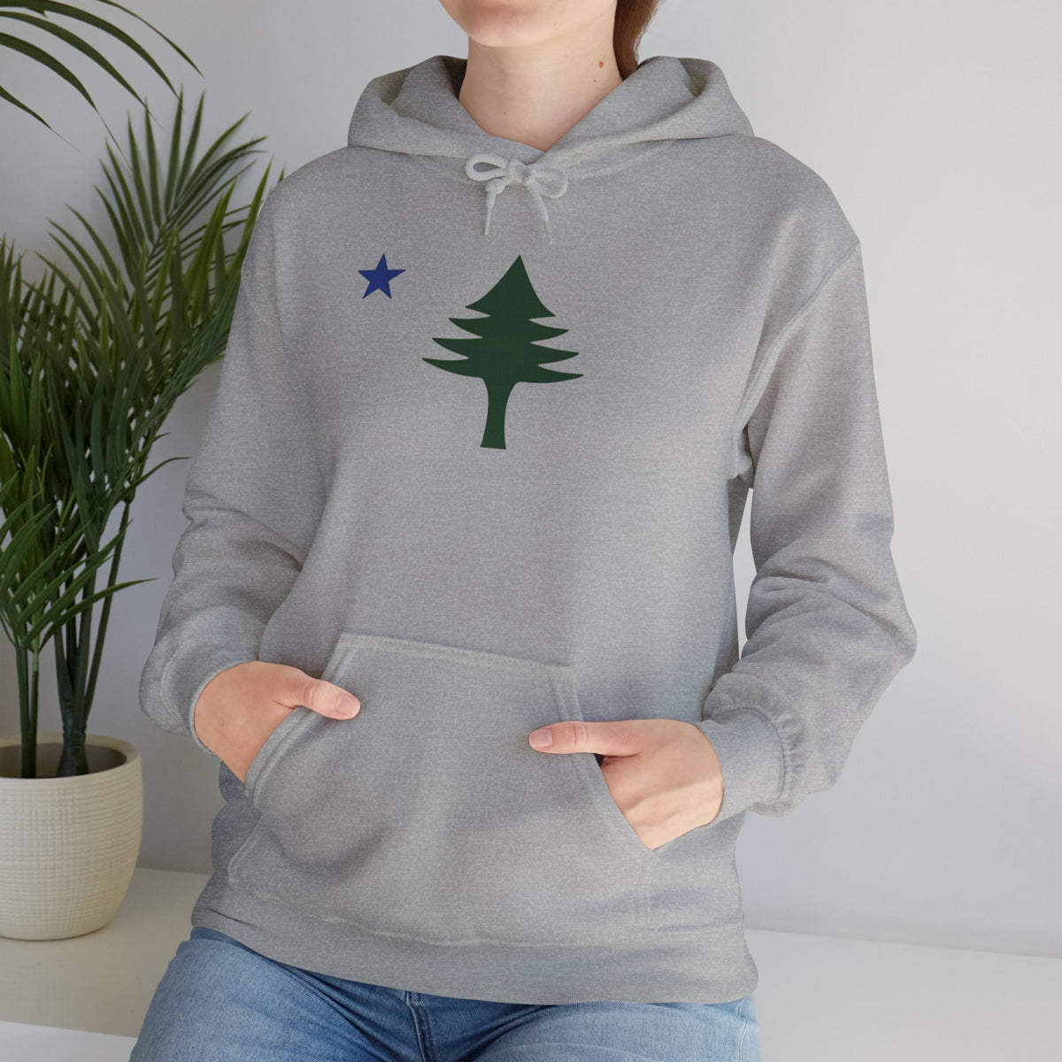 Maine State Flag Pine Tree Hoodie | Minimalist Evergreen Silhouette