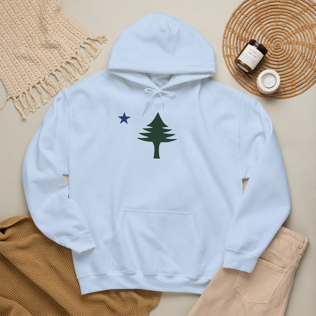 Maine State Flag Pine Tree Hoodie | Minimalist Evergreen Silhouette