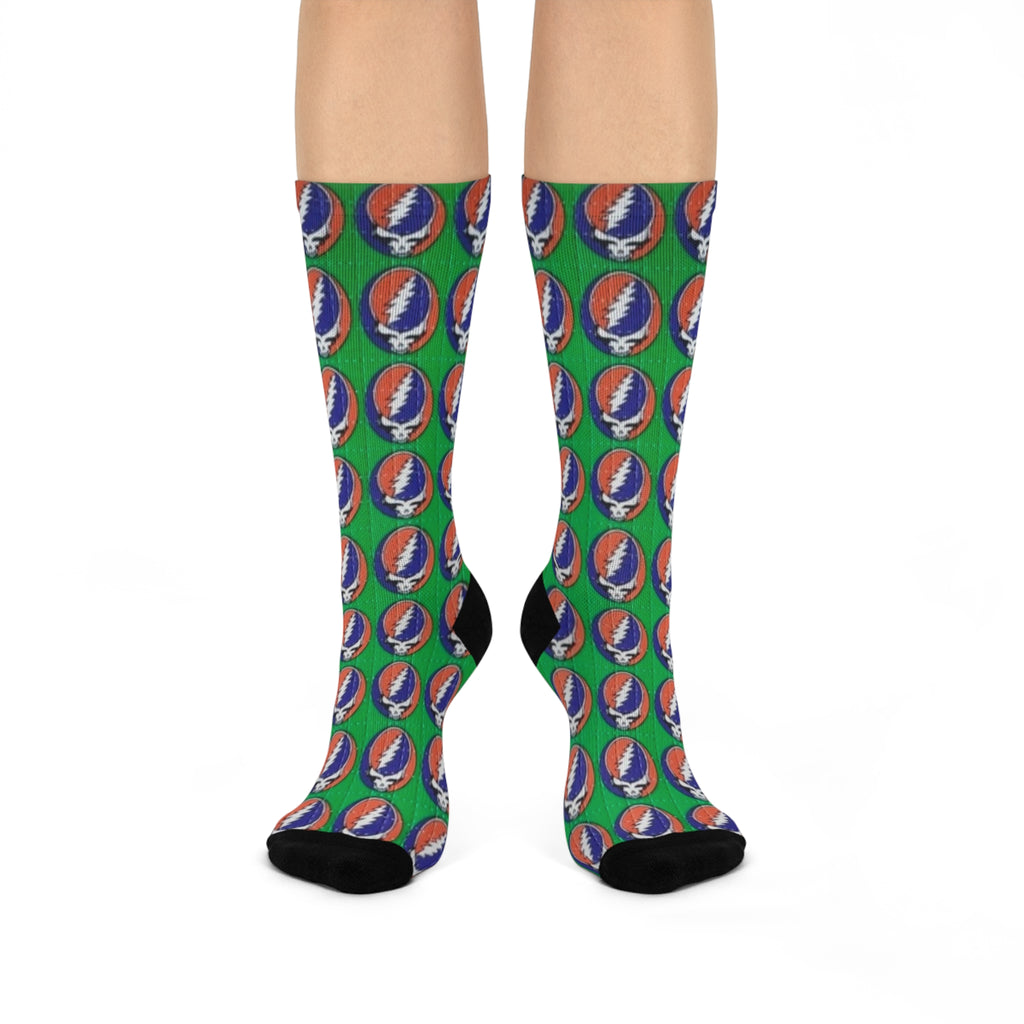 Grateful Dead Steal Your Face Pattern Cushioned Crew Socks | Band Logo Music Socks