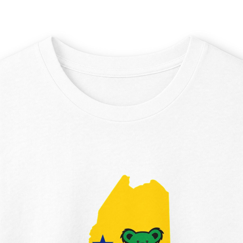Maine Grateful Dead Bear Long Sleeve Tee — Retro Dancing Bear on Yellow State Silhouette