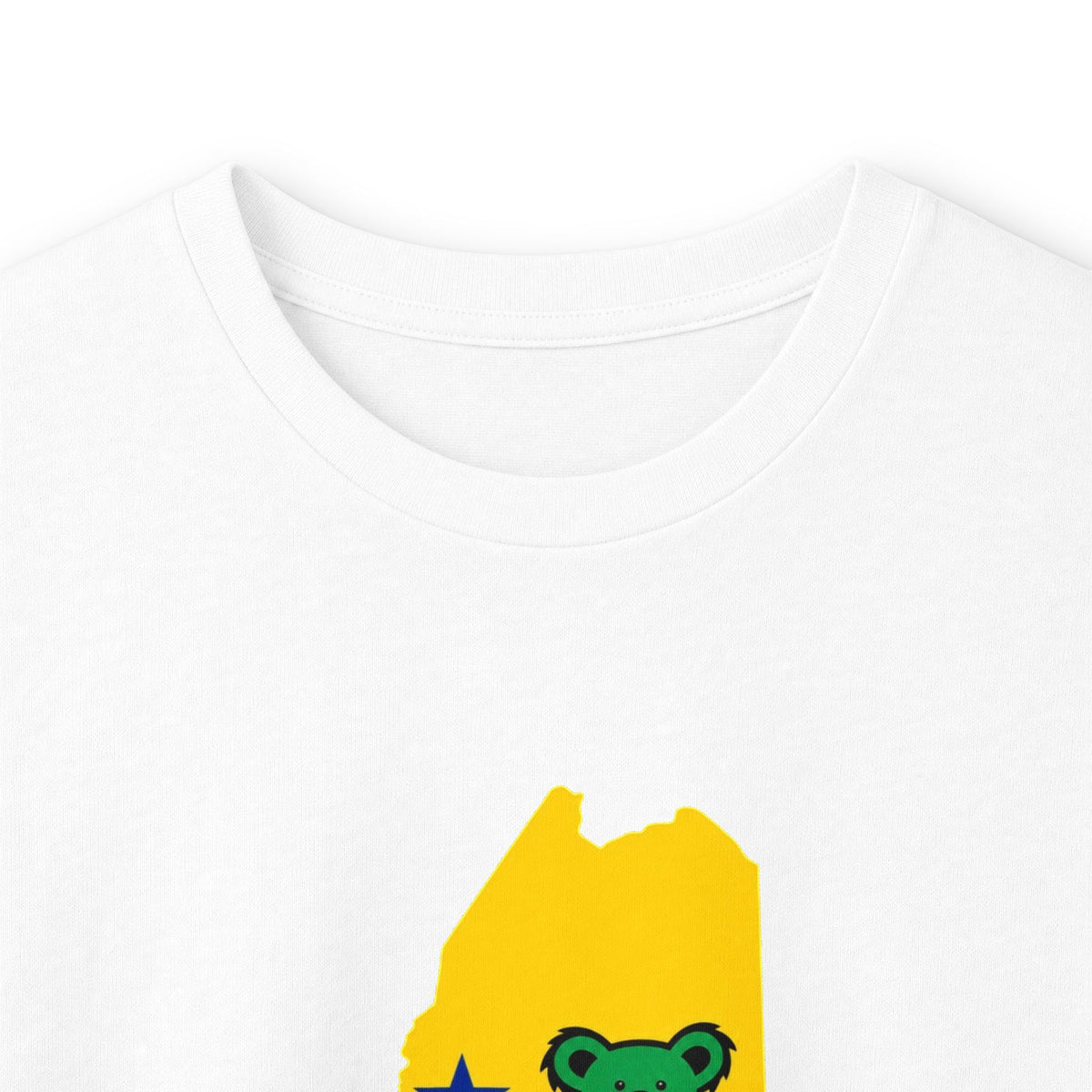 Maine Grateful Dead Bear Long Sleeve Tee — Retro Dancing Bear on Yellow State Silhouette