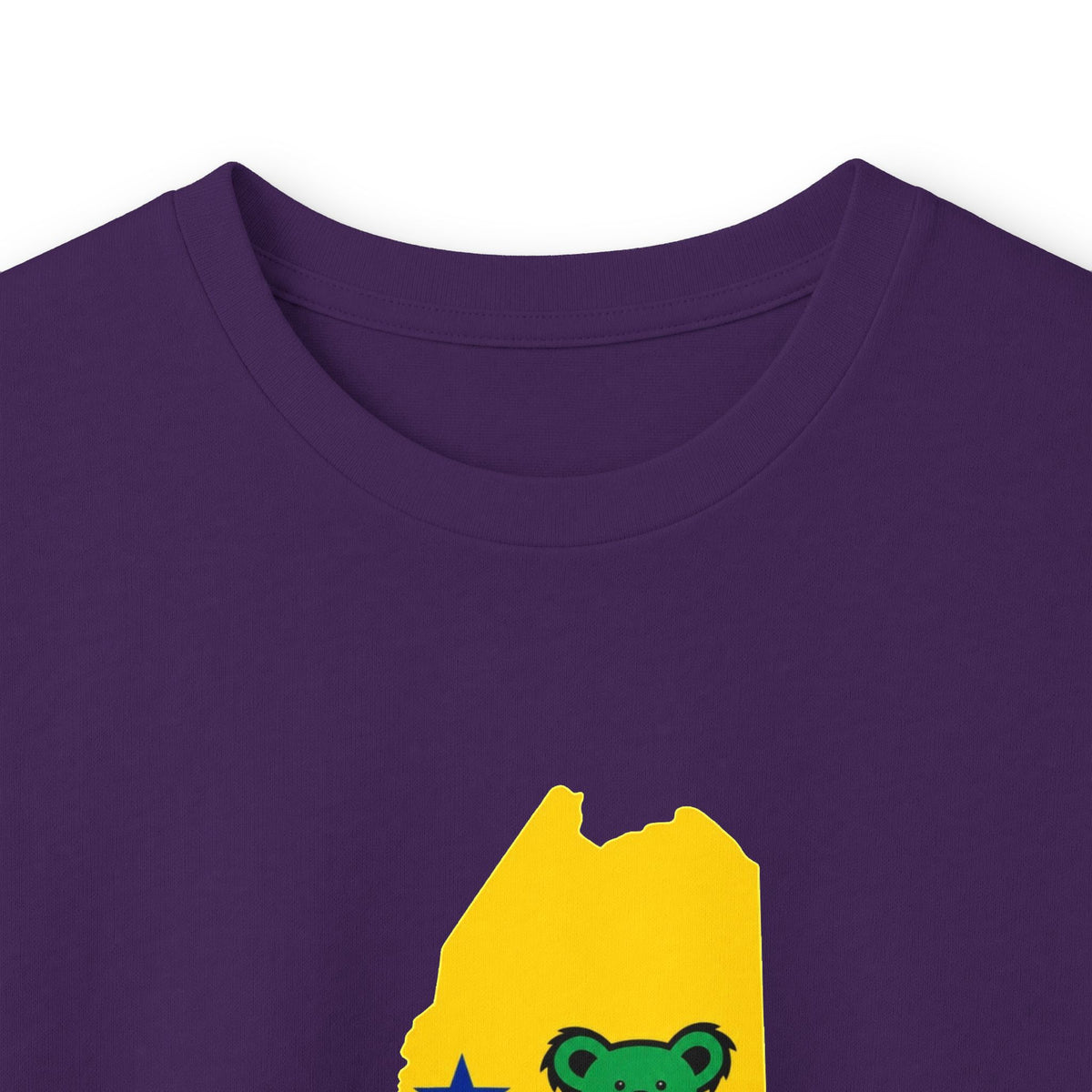 Maine Grateful Dead Bear Long Sleeve Tee — Retro Dancing Bear on Yellow State Silhouette