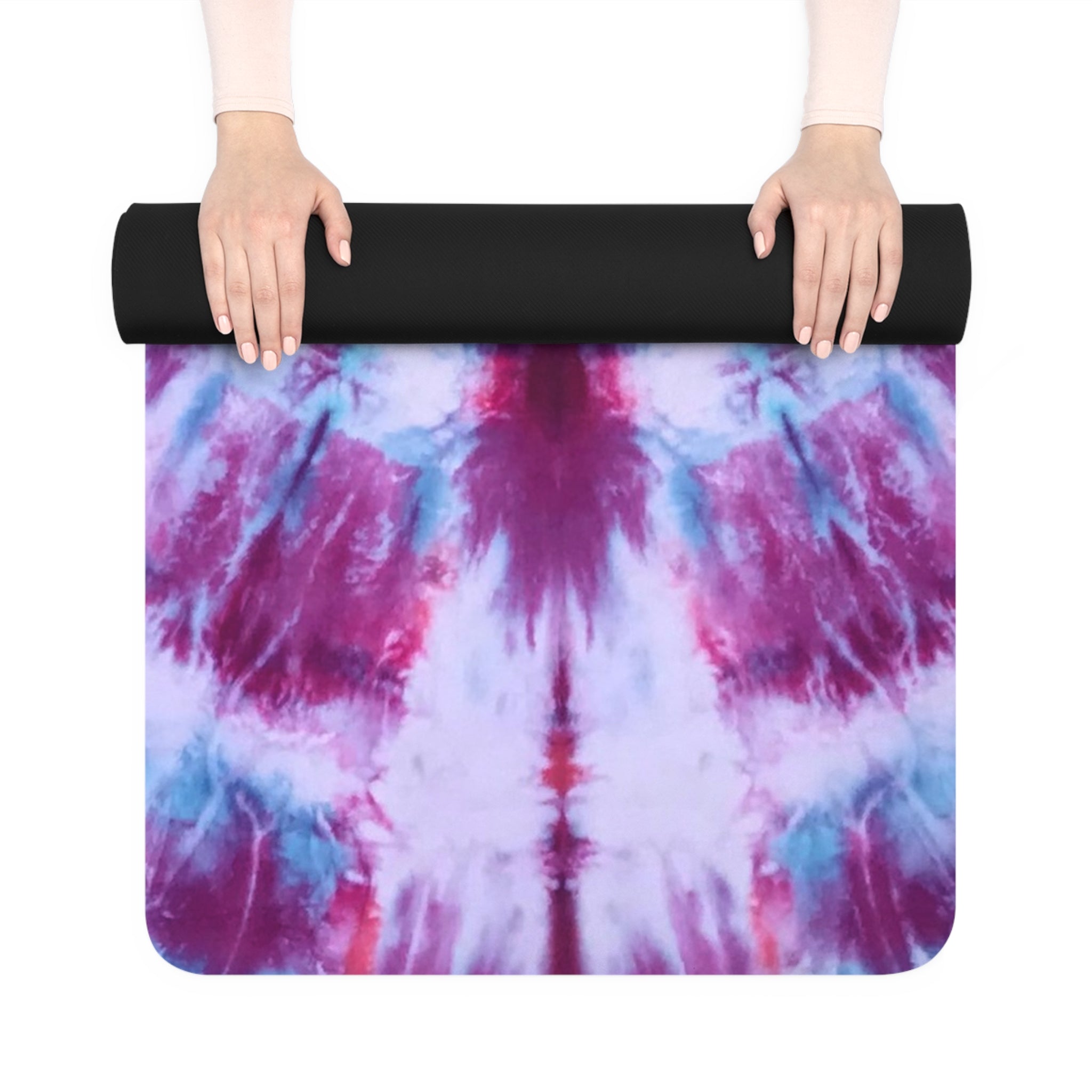 Purple Blue Tie Dye Rubber Yoga Mat | Mandala Burst Pattern