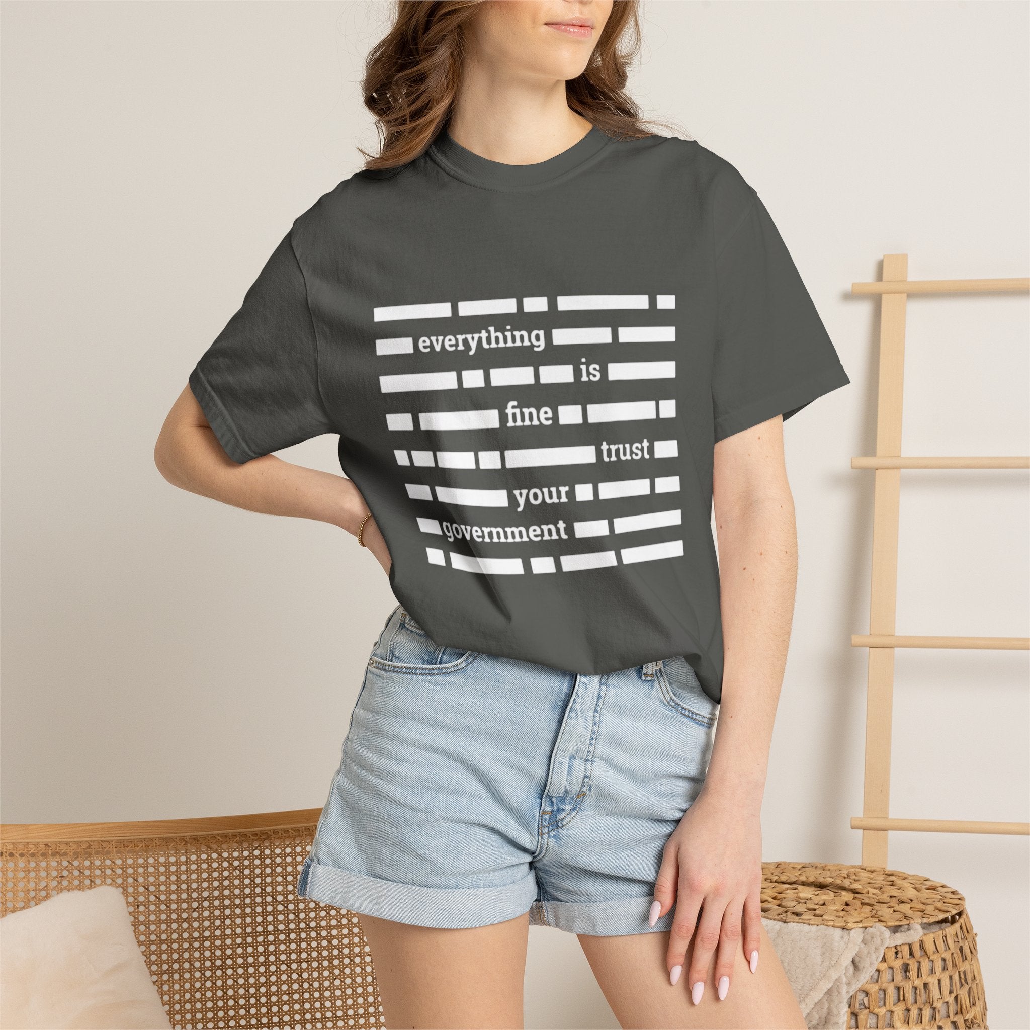 redacted text 'everything is fine trust your government' T-Shirt | Censored Message Tee