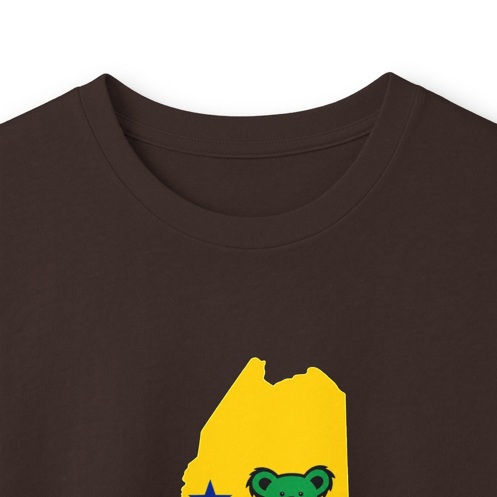 Maine Grateful Dead Bear Long Sleeve Tee — Retro Dancing Bear on Yellow State Silhouette