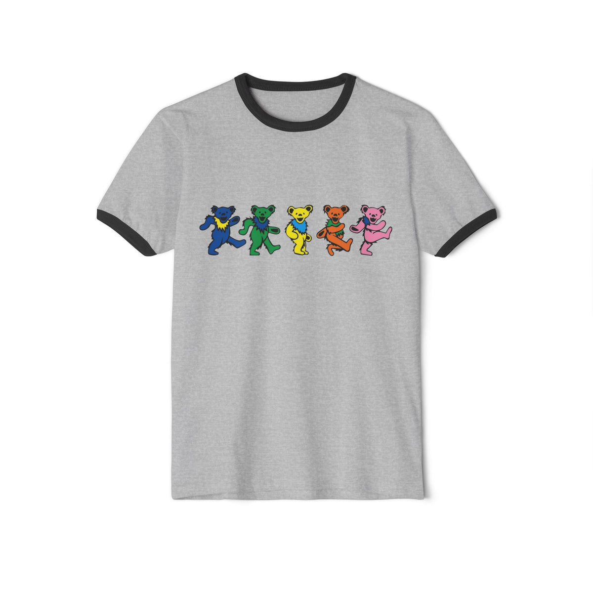 Dancing Rainbow Bears T-Shirt | Retro Grateful Dead Style Ringer Tee
