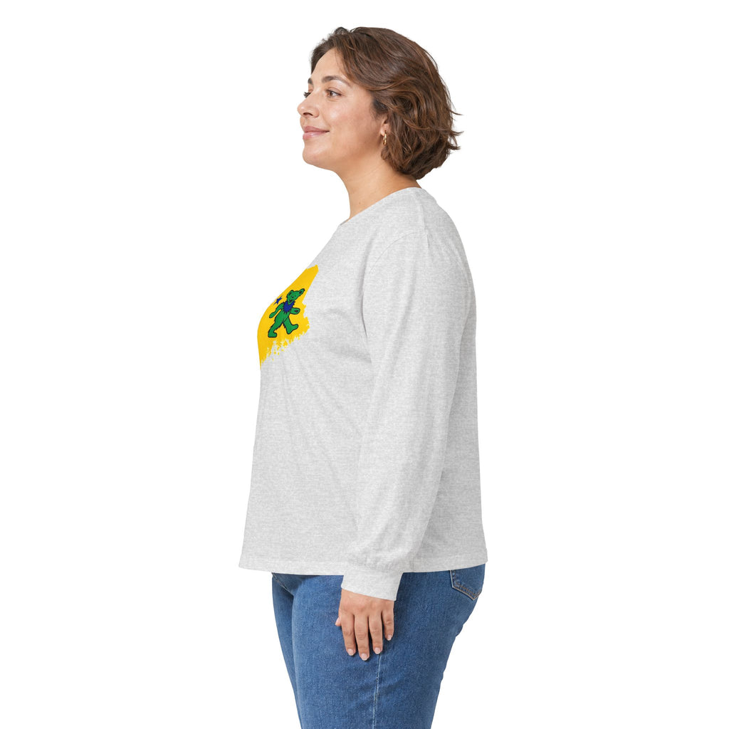 Maine Grateful Dead Bear Long Sleeve Tee — Retro Dancing Bear on Yellow State Silhouette