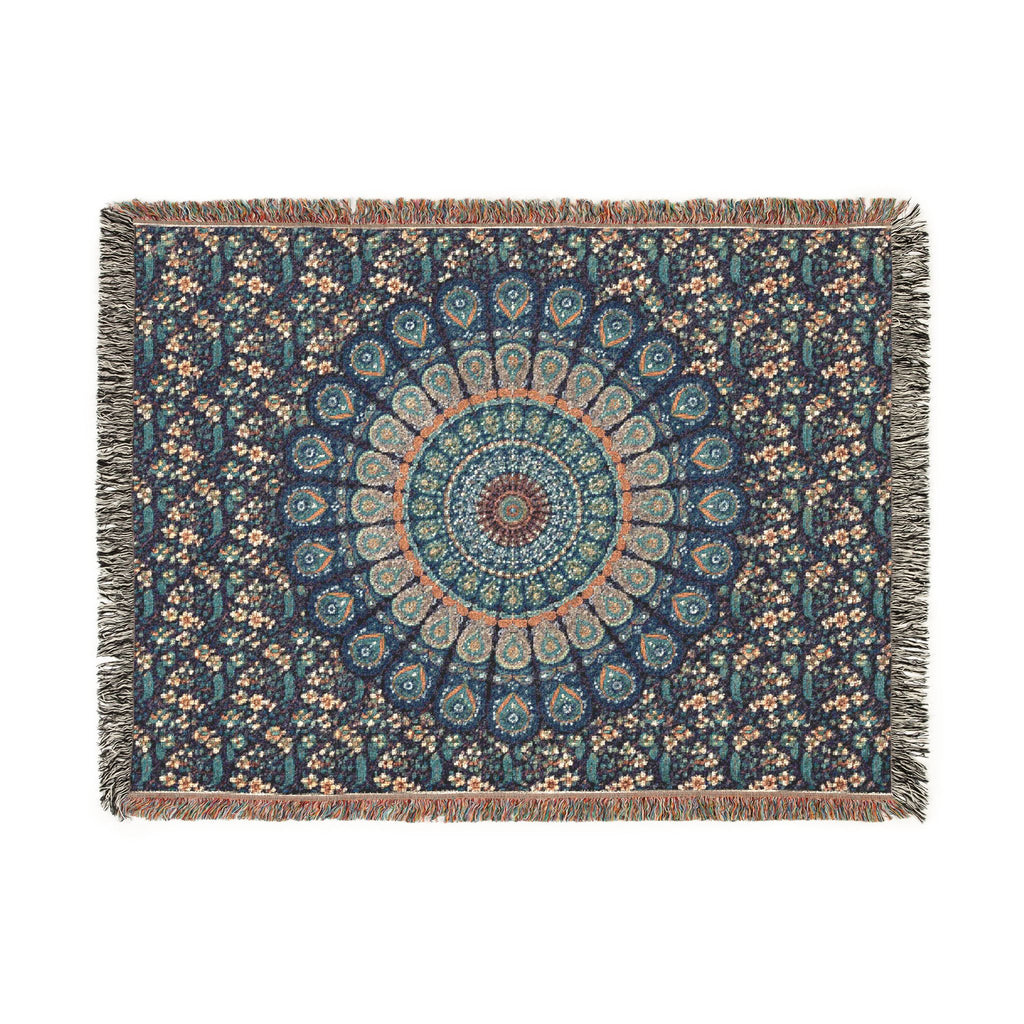 Mandala Woven Blanket — Boho Psychedelic Throw for Living Room or Bedroom