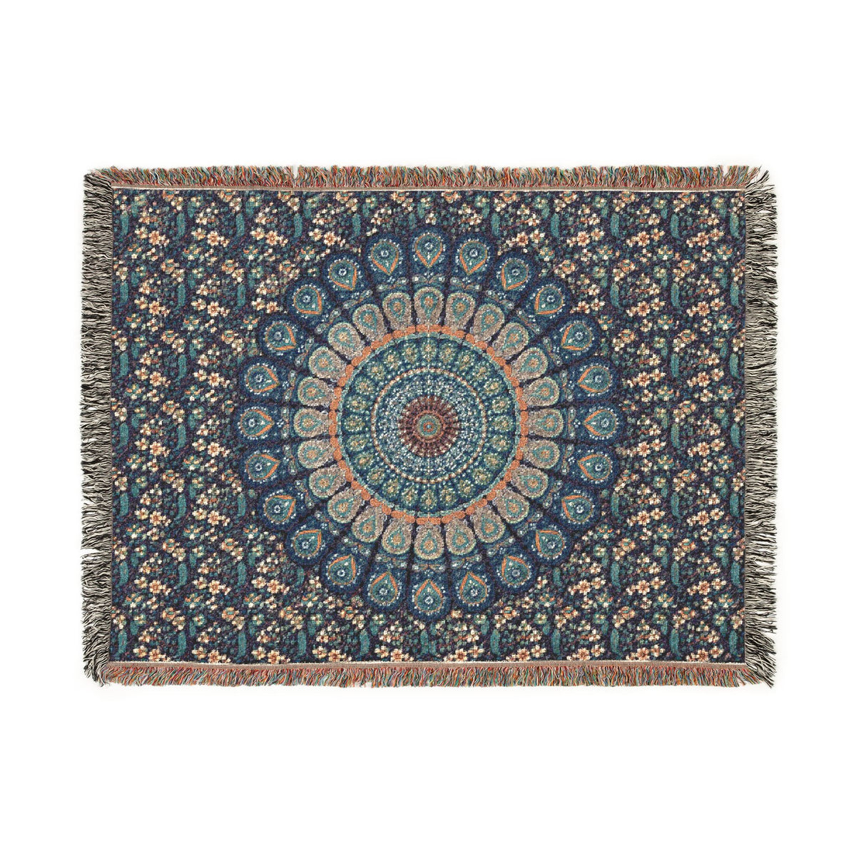 Mandala Woven Blanket — Boho Psychedelic Throw for Living Room or Bedroom