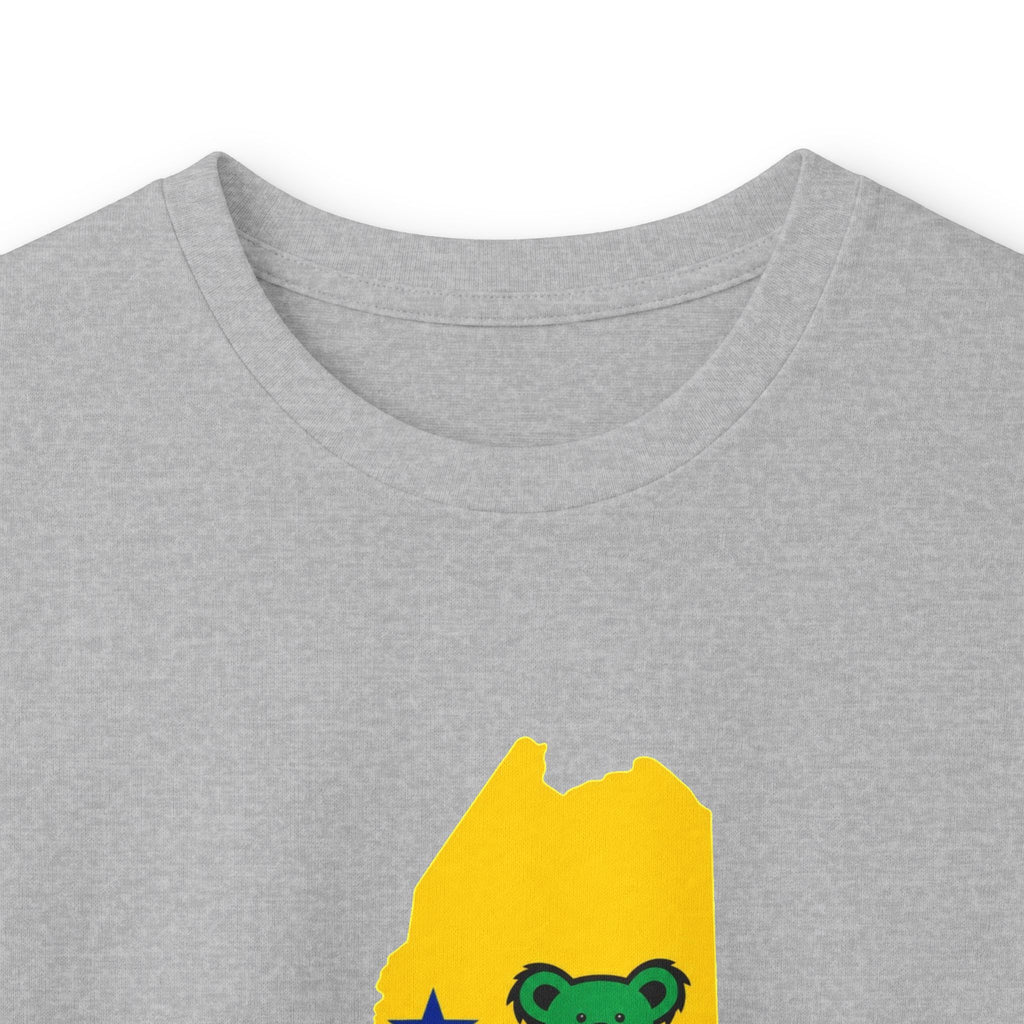 Maine Grateful Dead Bear Long Sleeve Tee — Retro Dancing Bear on Yellow State Silhouette