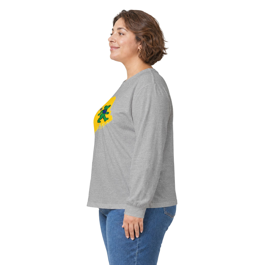 Maine Grateful Dead Bear Long Sleeve Tee — Retro Dancing Bear on Yellow State Silhouette