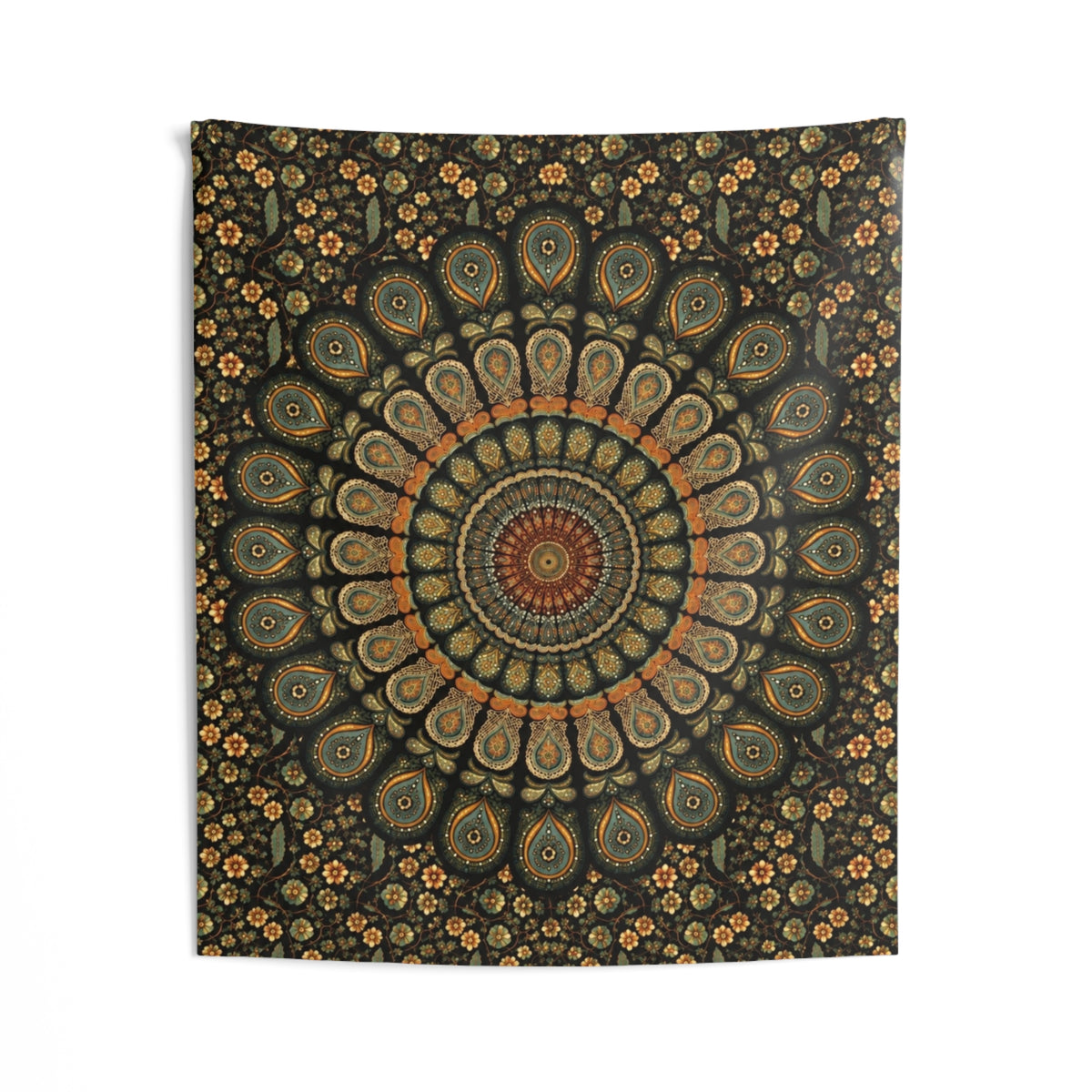 Bohemian Mandala Wall Tapestry — Earthy Floral Meditation Decor