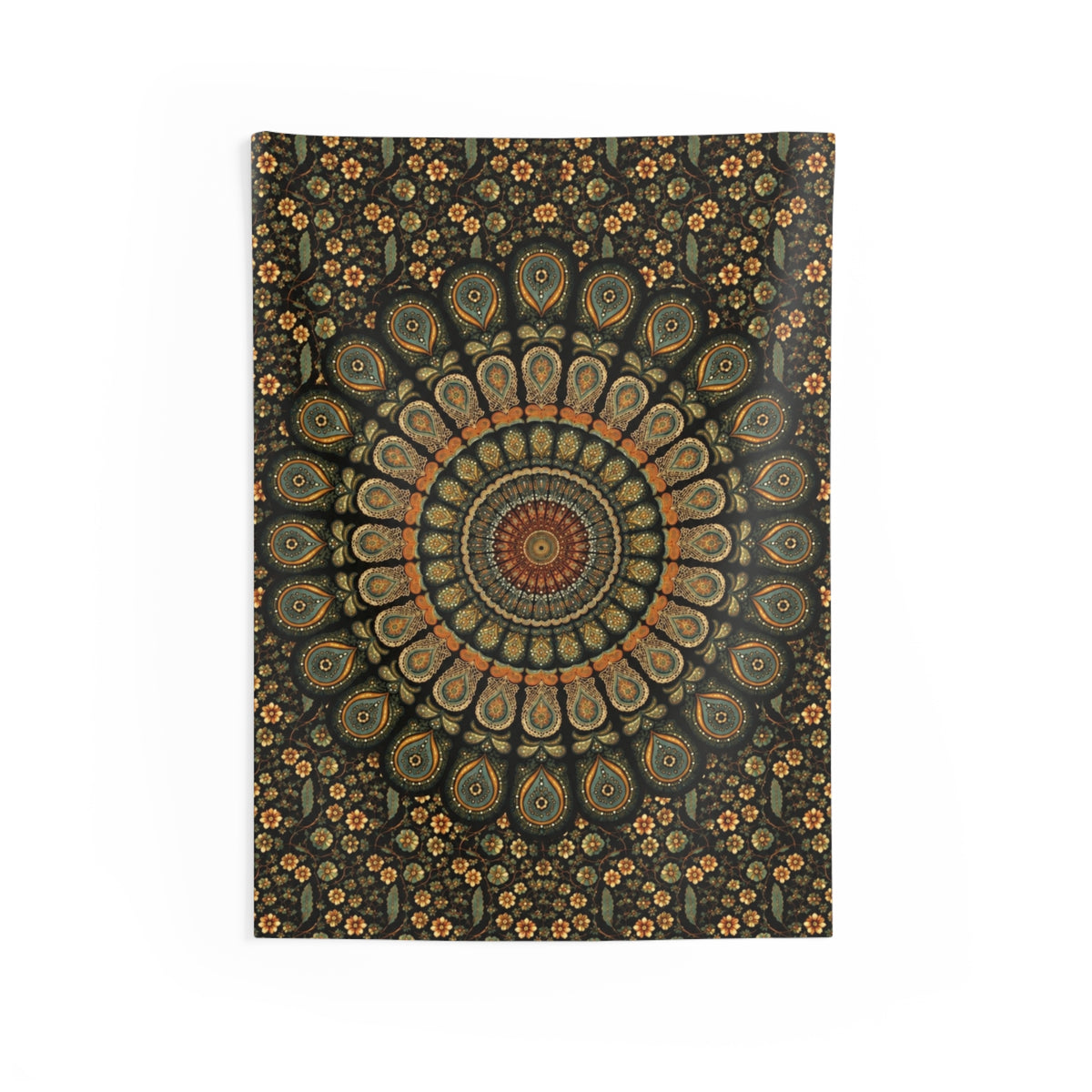 Bohemian Mandala Wall Tapestry — Earthy Floral Meditation Decor