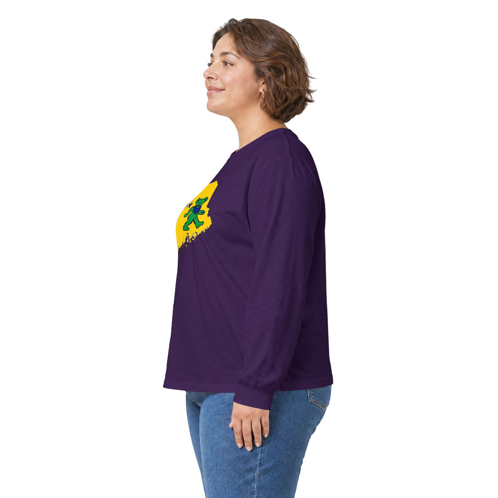 Maine Grateful Dead Bear Long Sleeve Tee — Retro Dancing Bear on Yellow State Silhouette