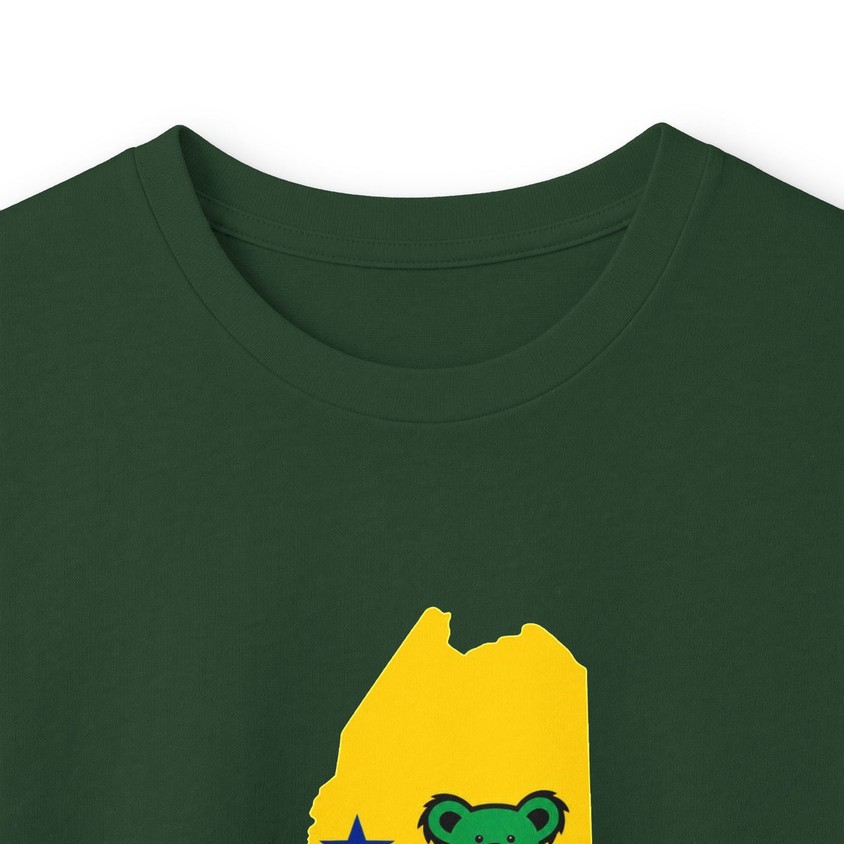 Maine Grateful Dead Bear Long Sleeve Tee — Retro Dancing Bear on Yellow State Silhouette