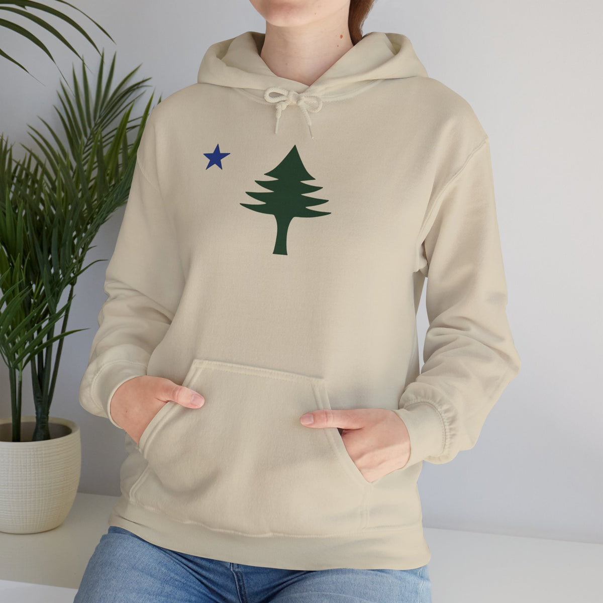 Maine State Flag Pine Tree Hoodie | Minimalist Evergreen Silhouette