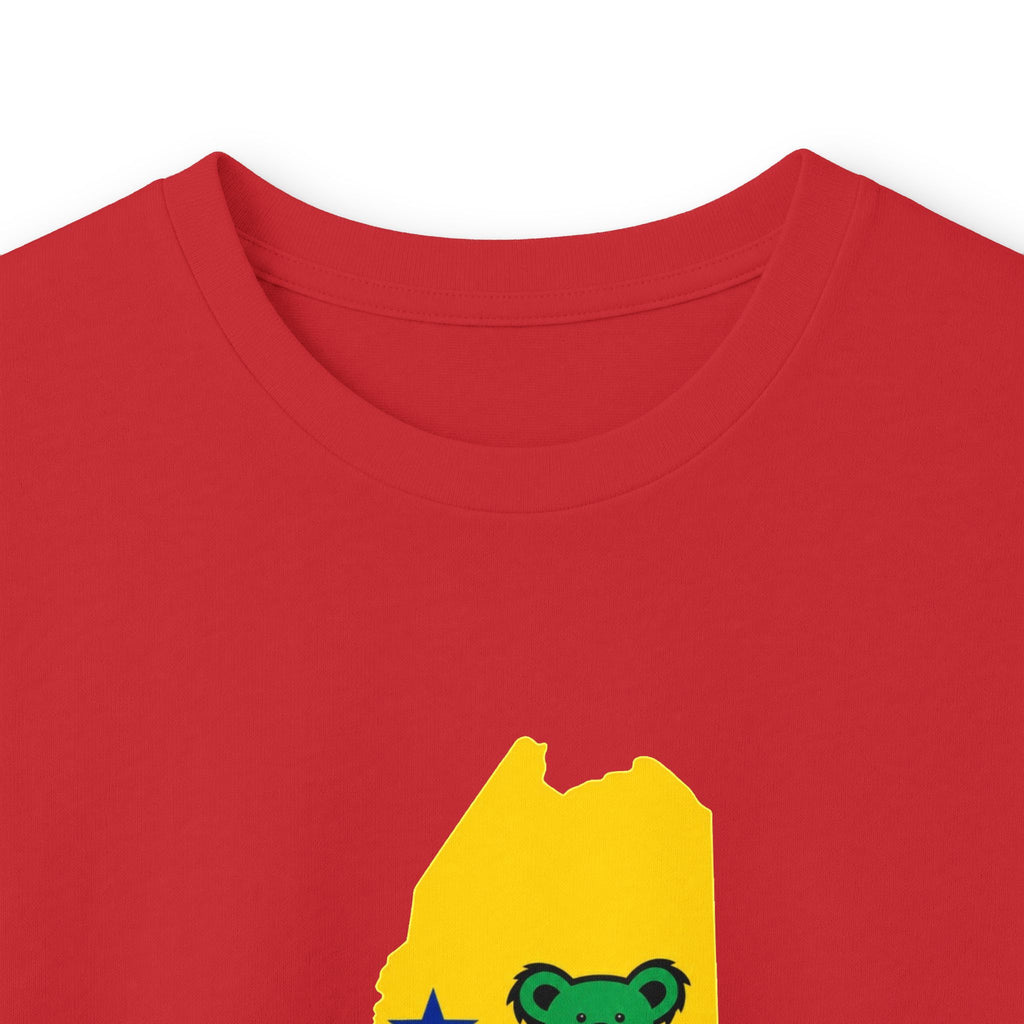 Maine Grateful Dead Bear Long Sleeve Tee — Retro Dancing Bear on Yellow State Silhouette