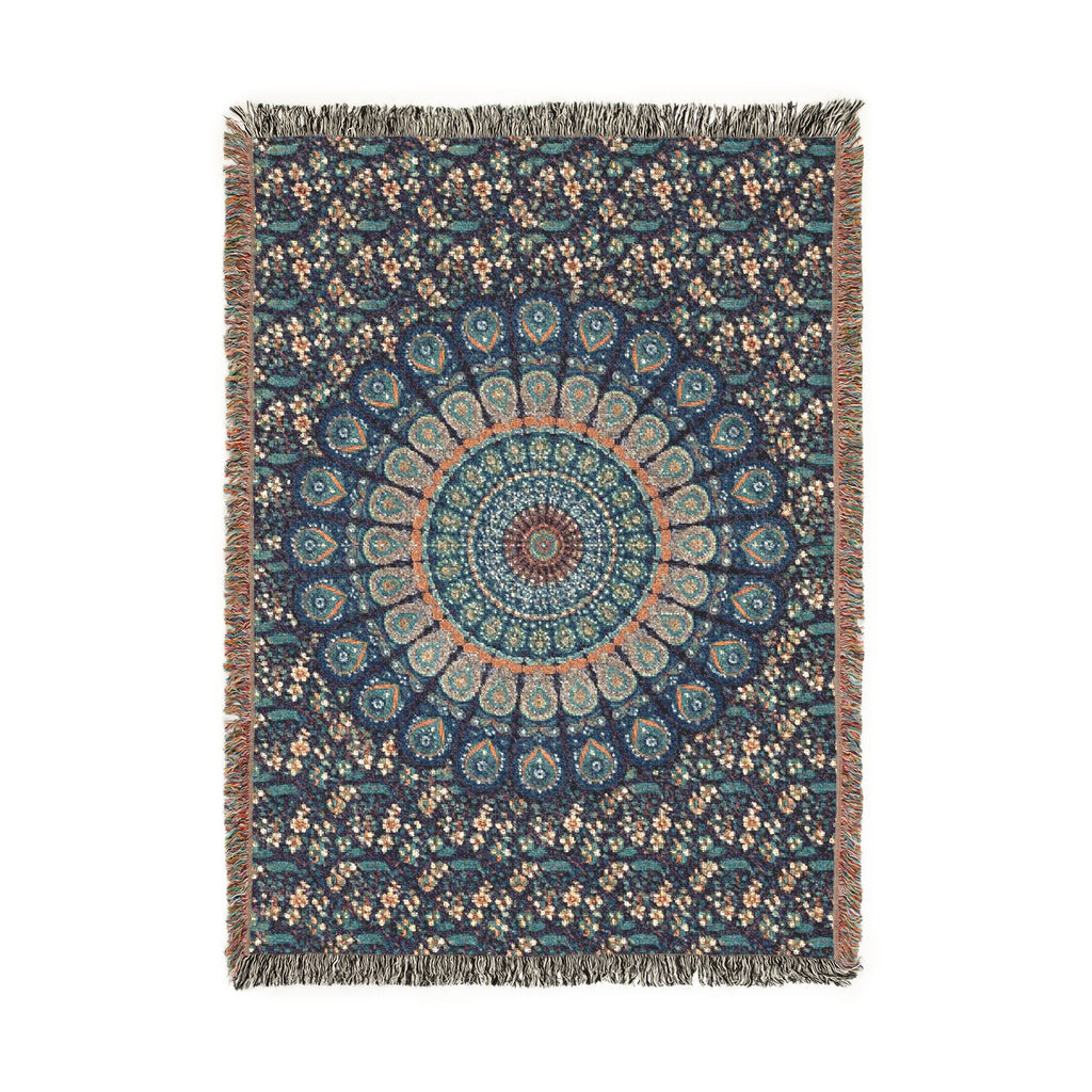 Mandala Woven Blanket — Boho Psychedelic Throw for Living Room or Bedroom