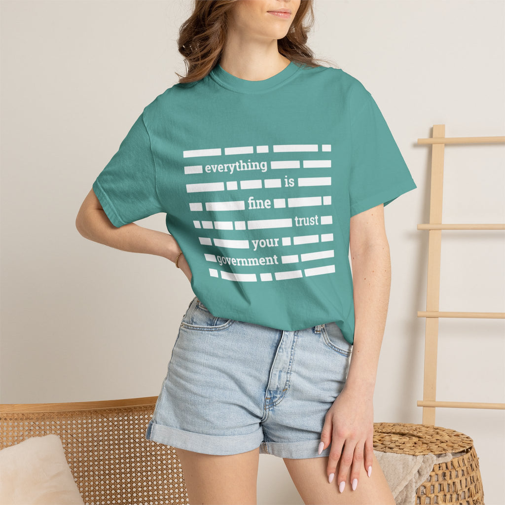 redacted text 'everything is fine trust your government' T-Shirt | Censored Message Tee